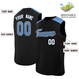 Custom Black Light Blue Personalized Classic Authentic Sleeveless Baseball Jersey