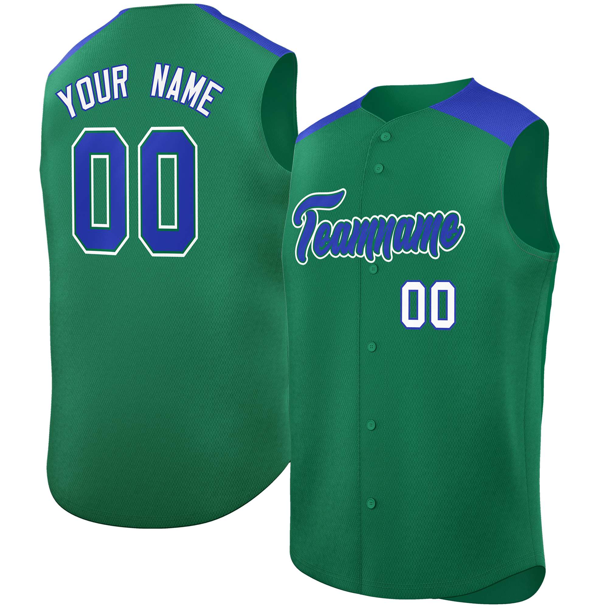 Custom Kelly Green Royal Personalized Classic Authentic Sleeveless Baseball Jersey