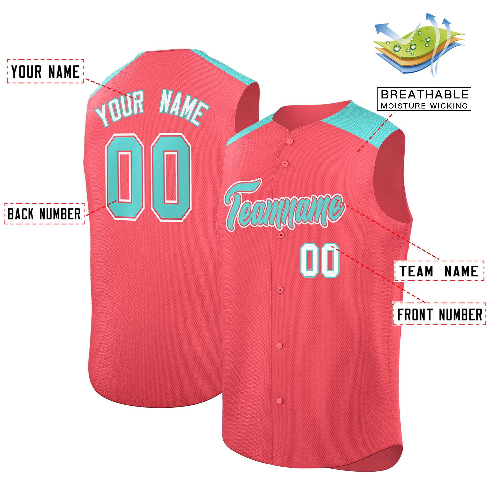 Custom Light Red Bright Green Personalized Classic Authentic Sleeveless Baseball Jersey