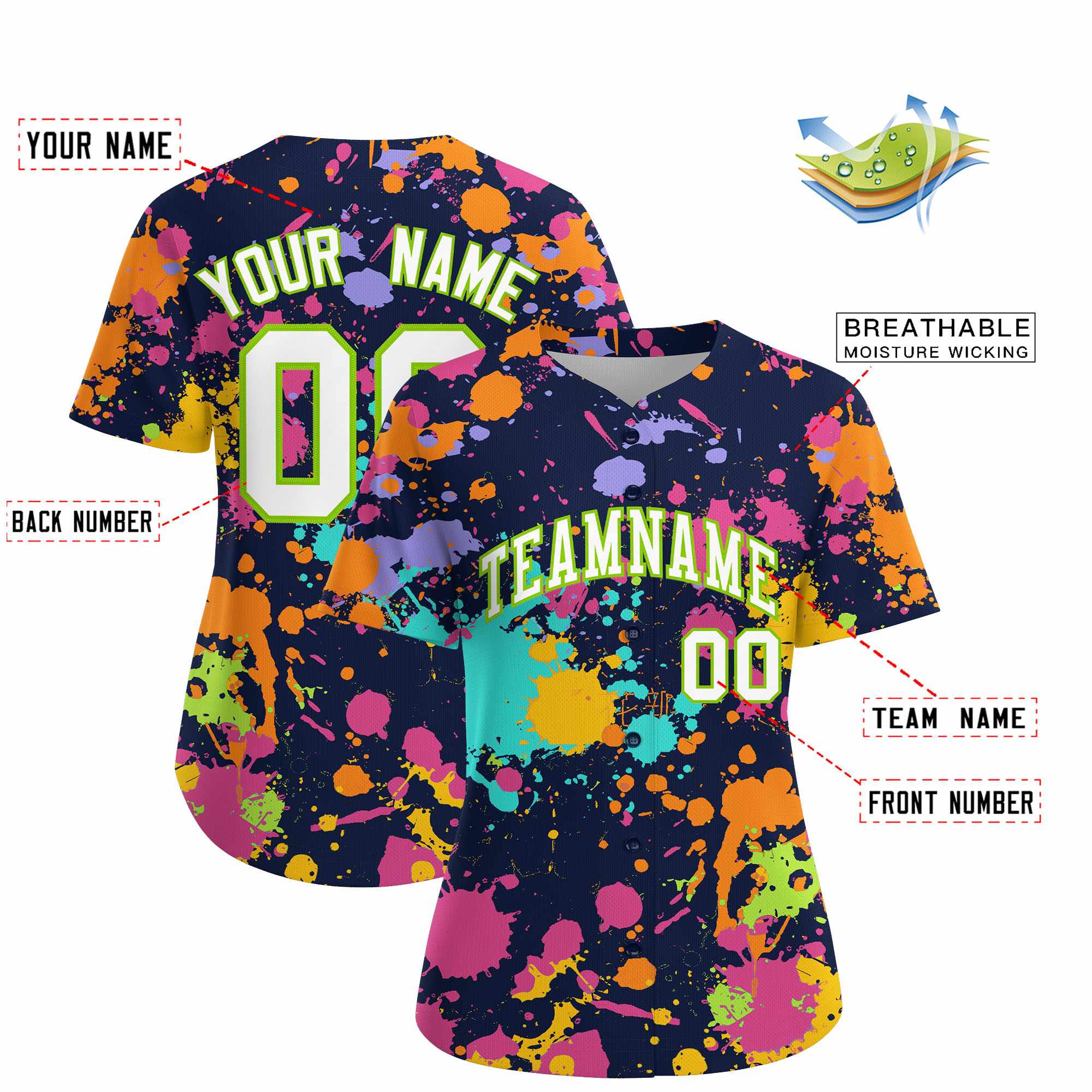 Custom Navy Graffiti Fashion Baseball Jersey For Women