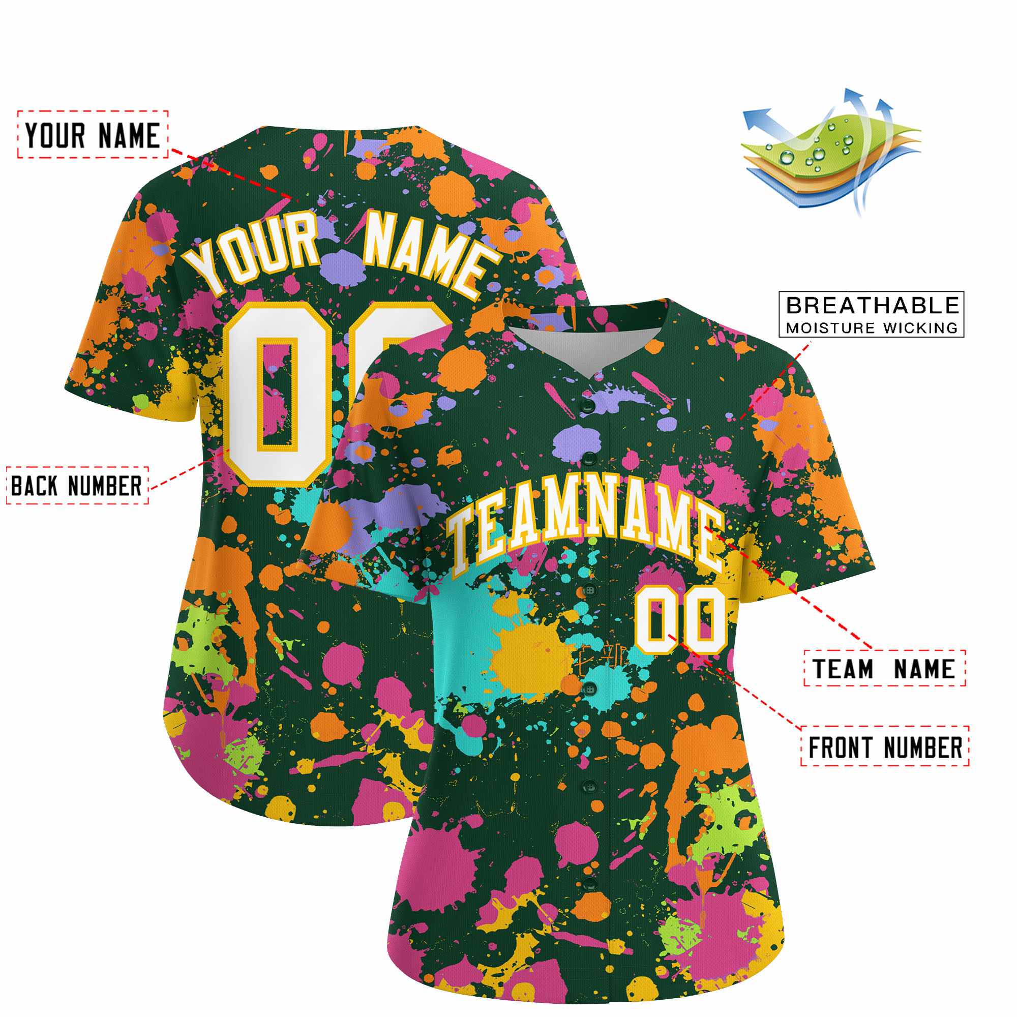 Custom Green Graffiti Fashion Baseball Jersey For Women