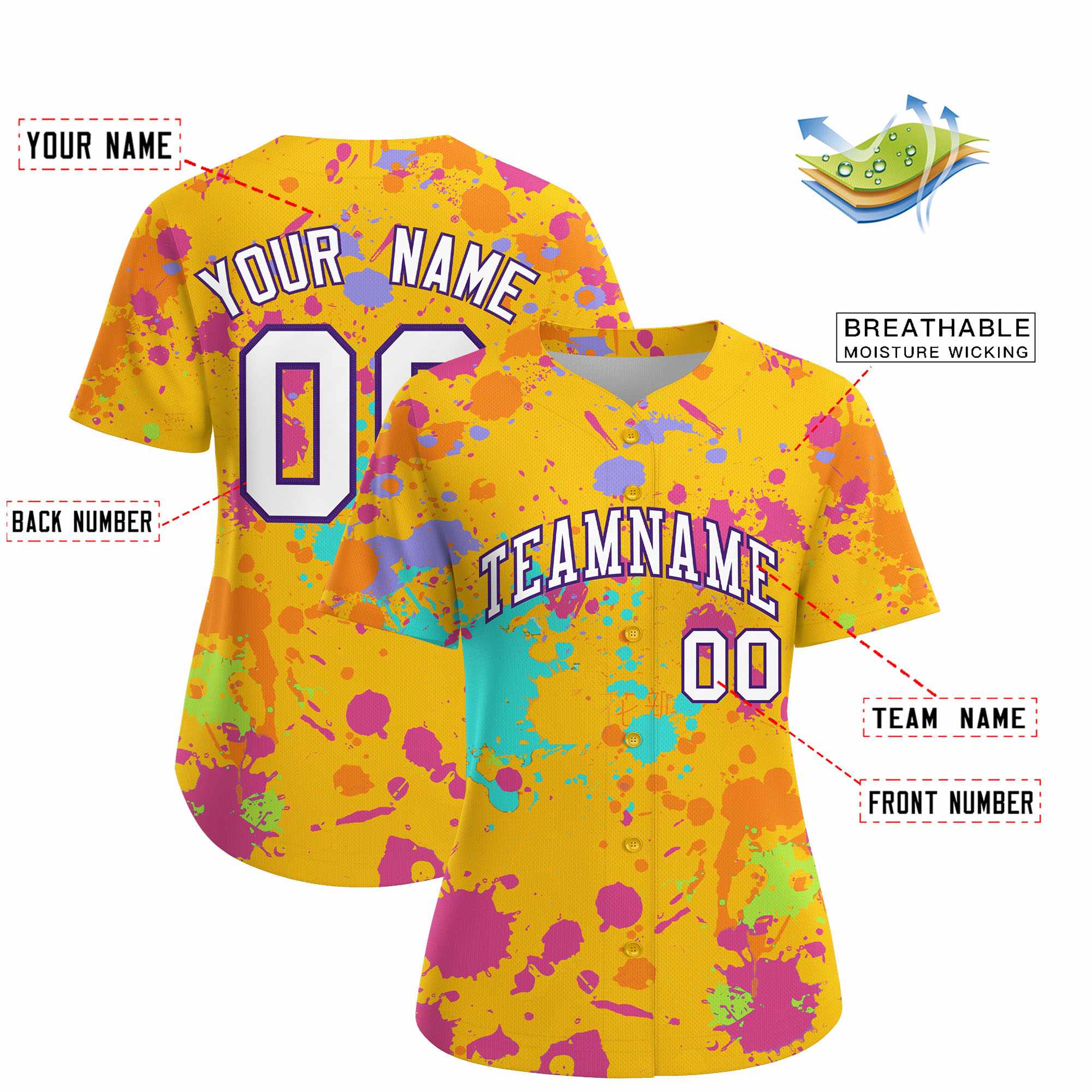 Custom Yellow Graffiti Fashion Baseball Jersey For Women