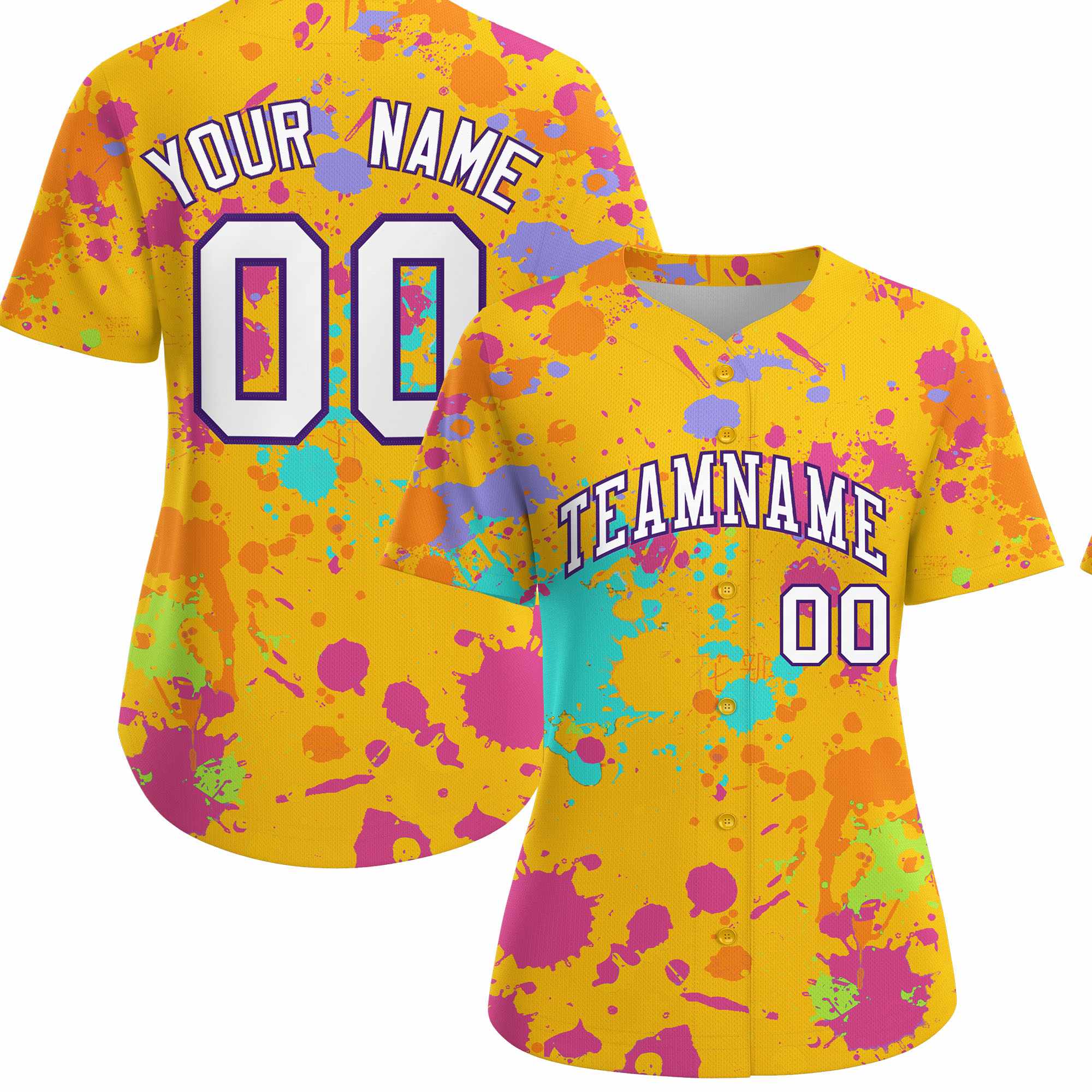 Custom Yellow Graffiti Fashion Baseball Jersey For Women