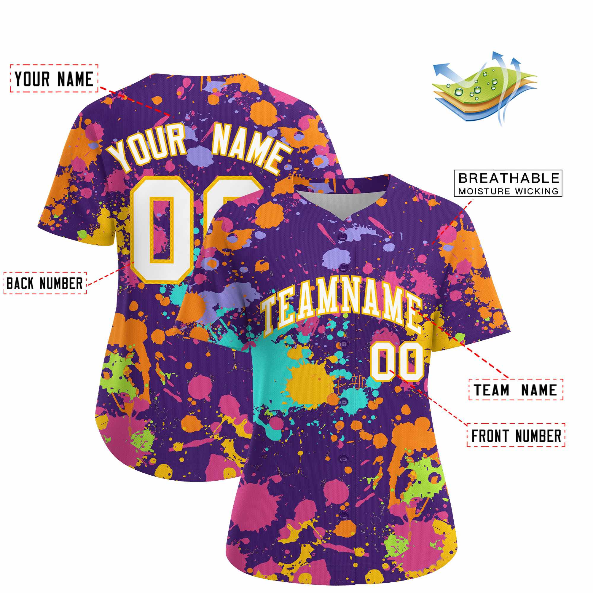 Custom Purple Graffiti Fashion Baseball Jersey For Women