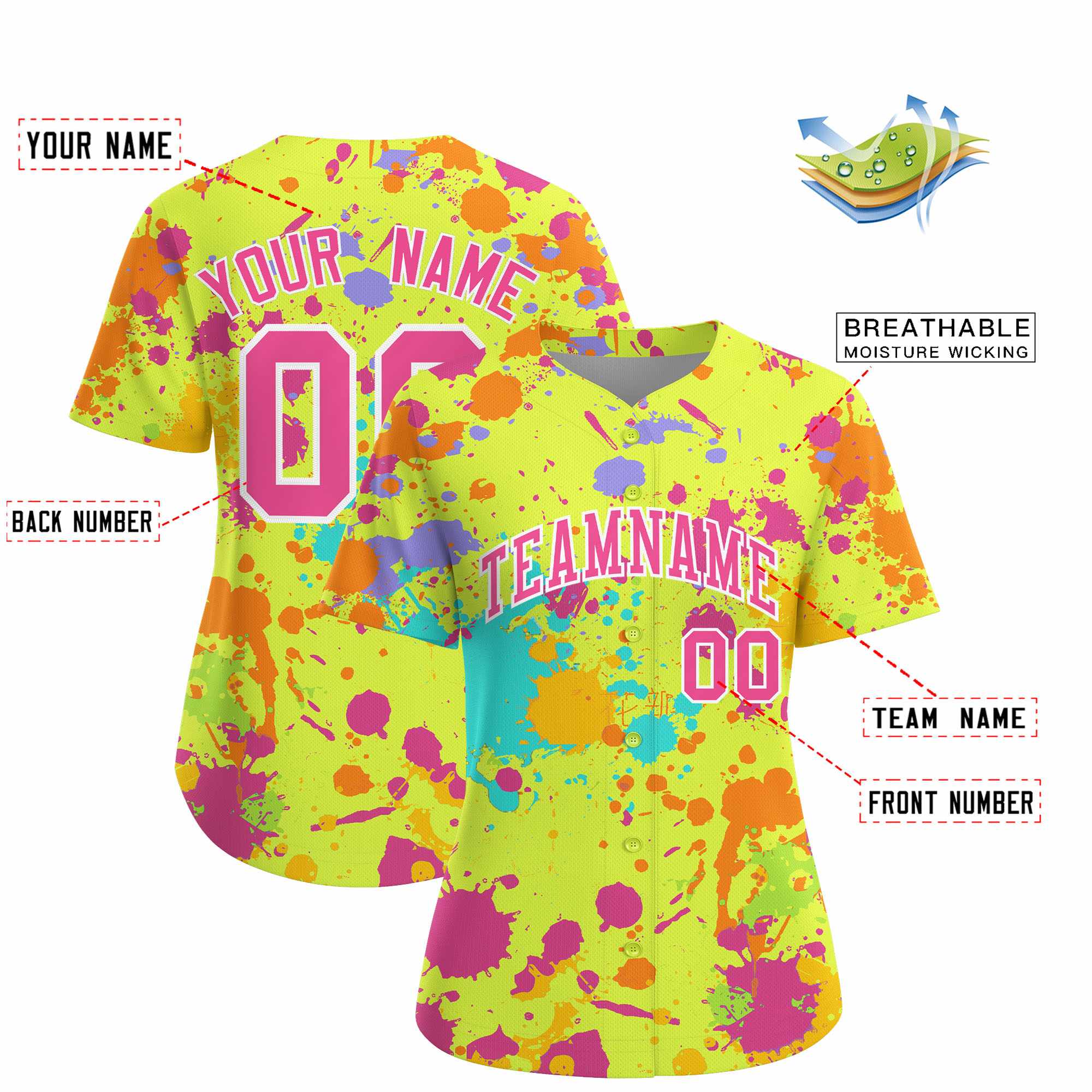 Custom Fluorescent Green Graffiti Fashion Baseball Jersey For Women