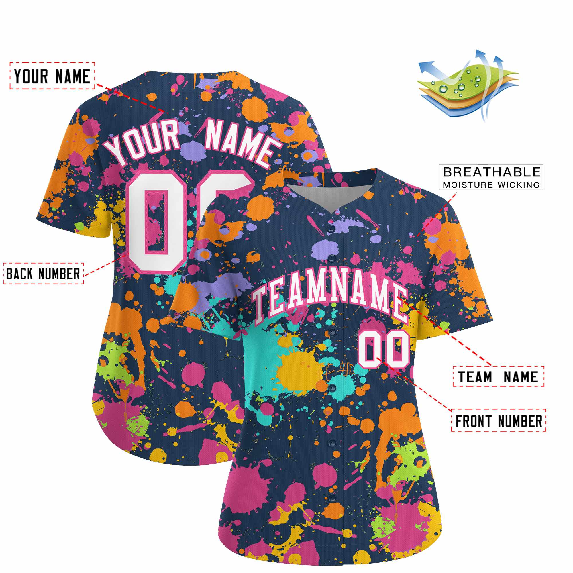 Custom Midnight Blue Graffiti Fashion Baseball Jersey For Women