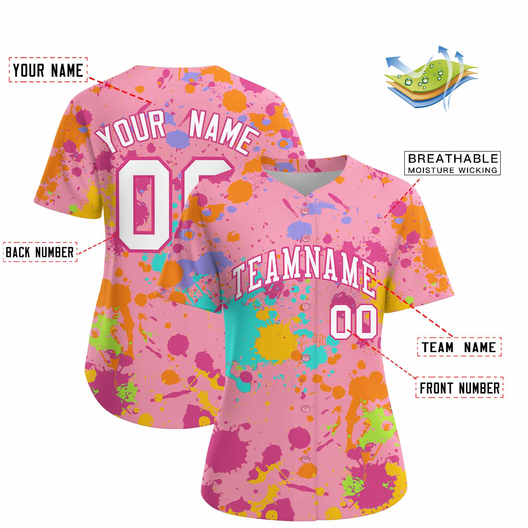 Custom Light Pink Graffiti Fashion Baseball Jersey For Women