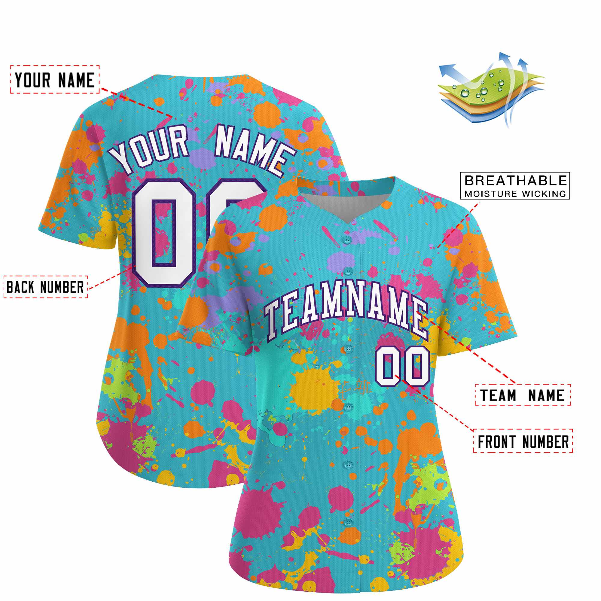 Custom Sky Blue Graffiti Fashion Baseball Jersey For Women