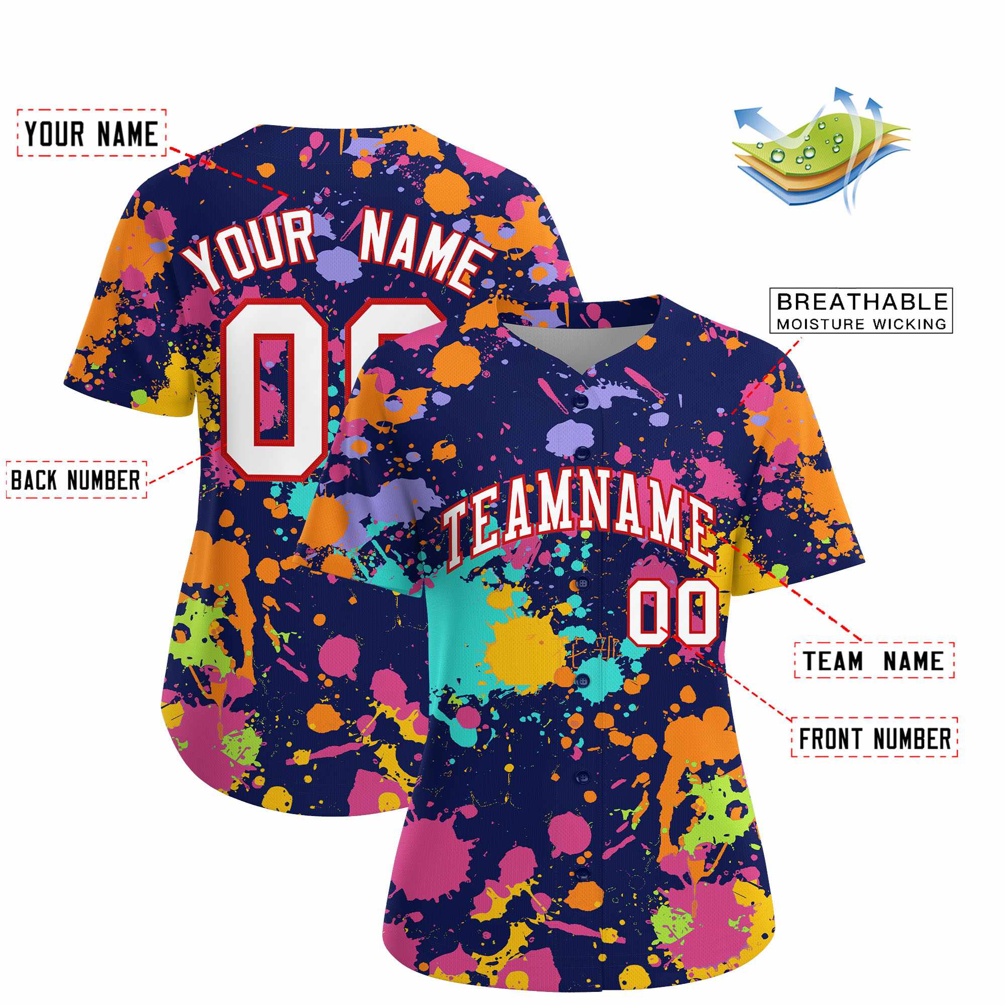 Custom Navy Graffiti Fashion Baseball Jersey For Women