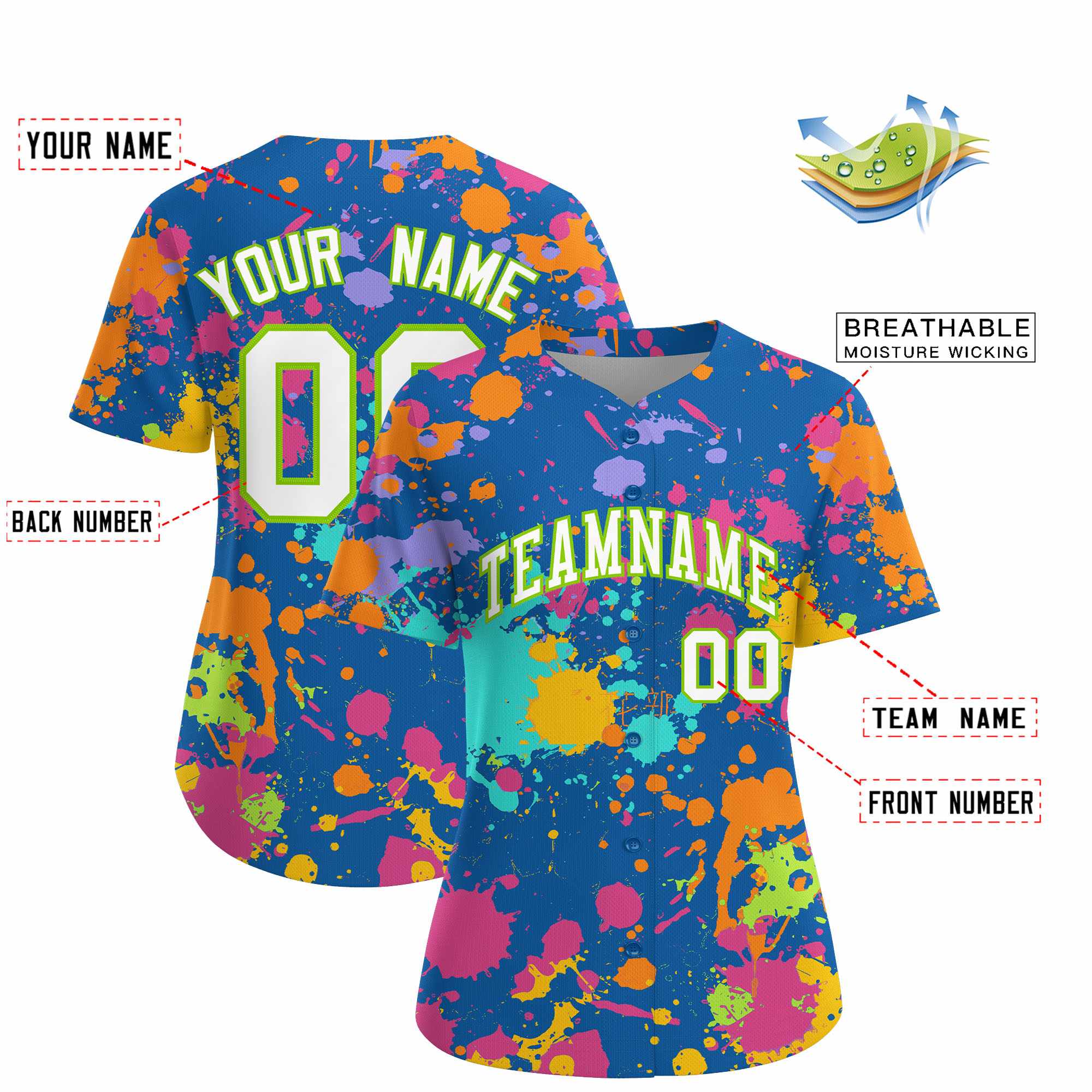 Custom Royal Graffiti Fashion Baseball Jersey For Women