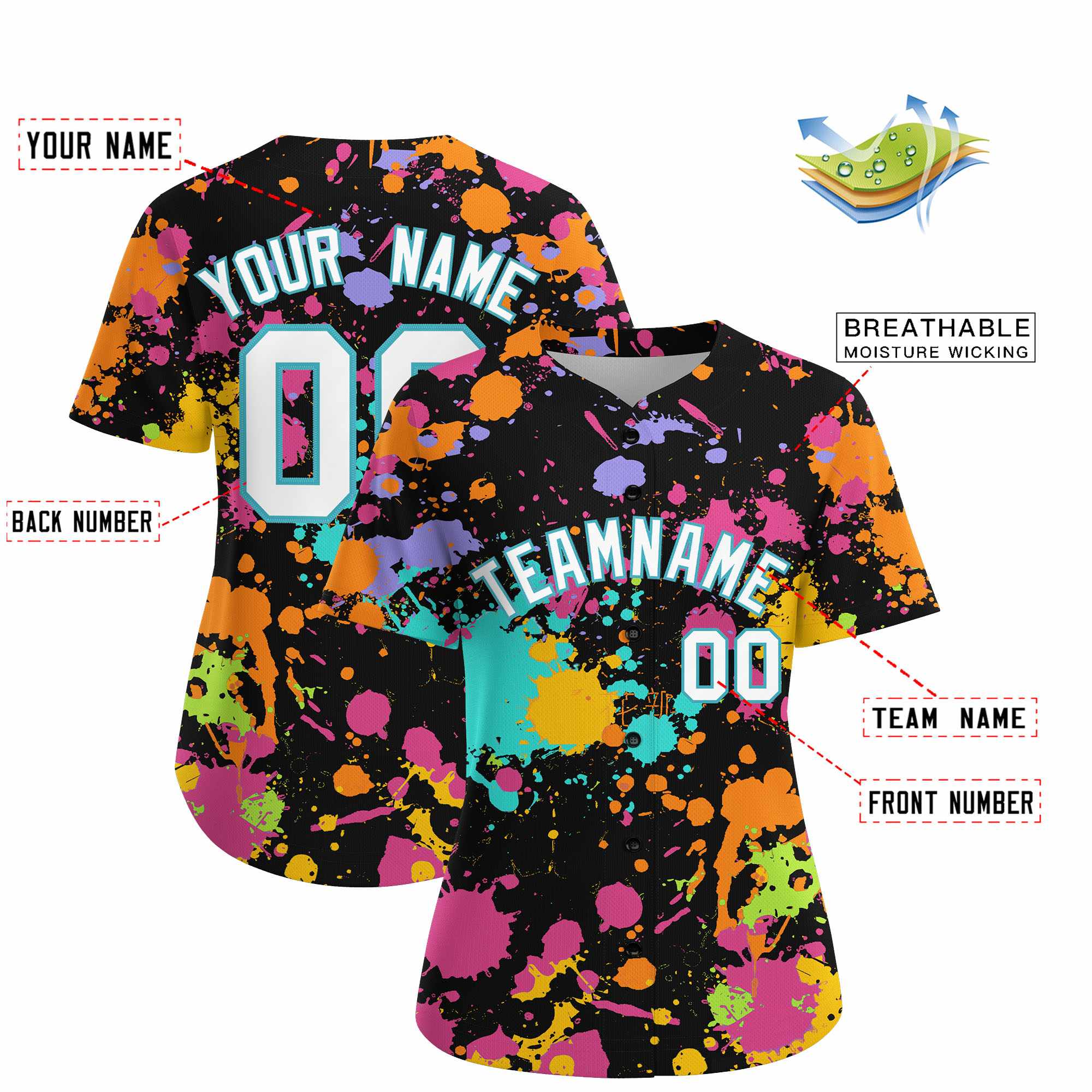 Custom Black Graffiti Fashion Baseball Jersey For Women