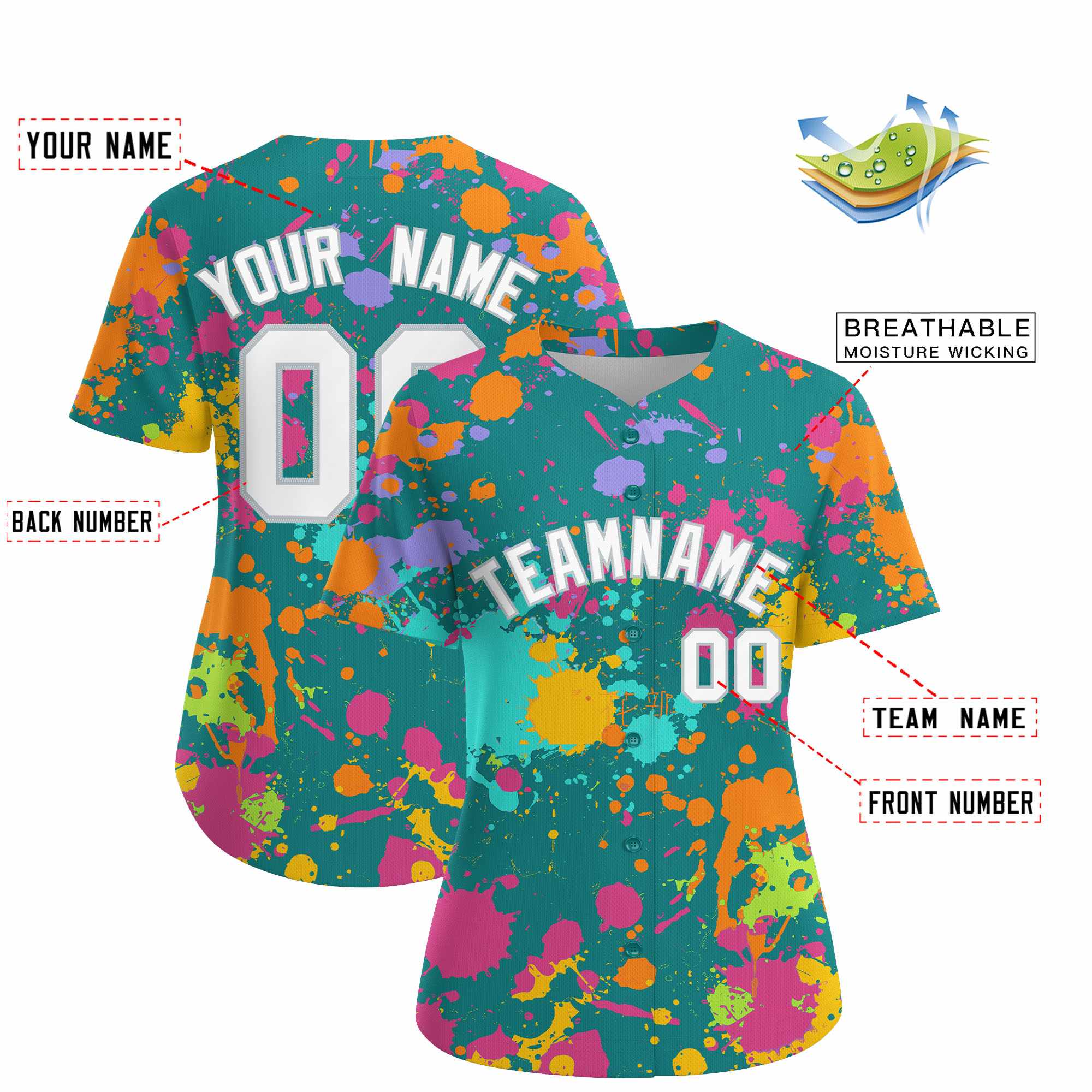 Custom Aqua Graffiti Fashion Baseball Jersey For Women