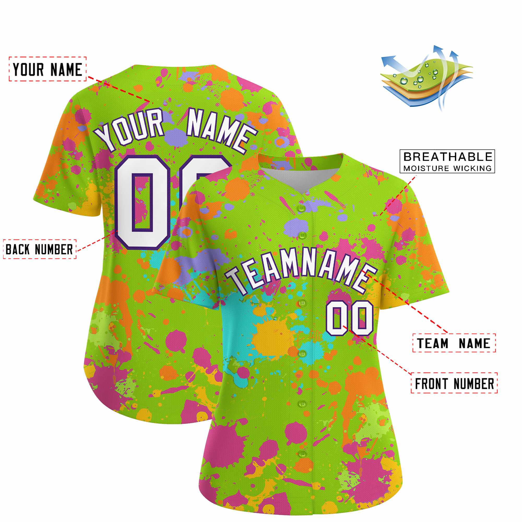 Custom Neon Green Graffiti Fashion Baseball Jersey For Women