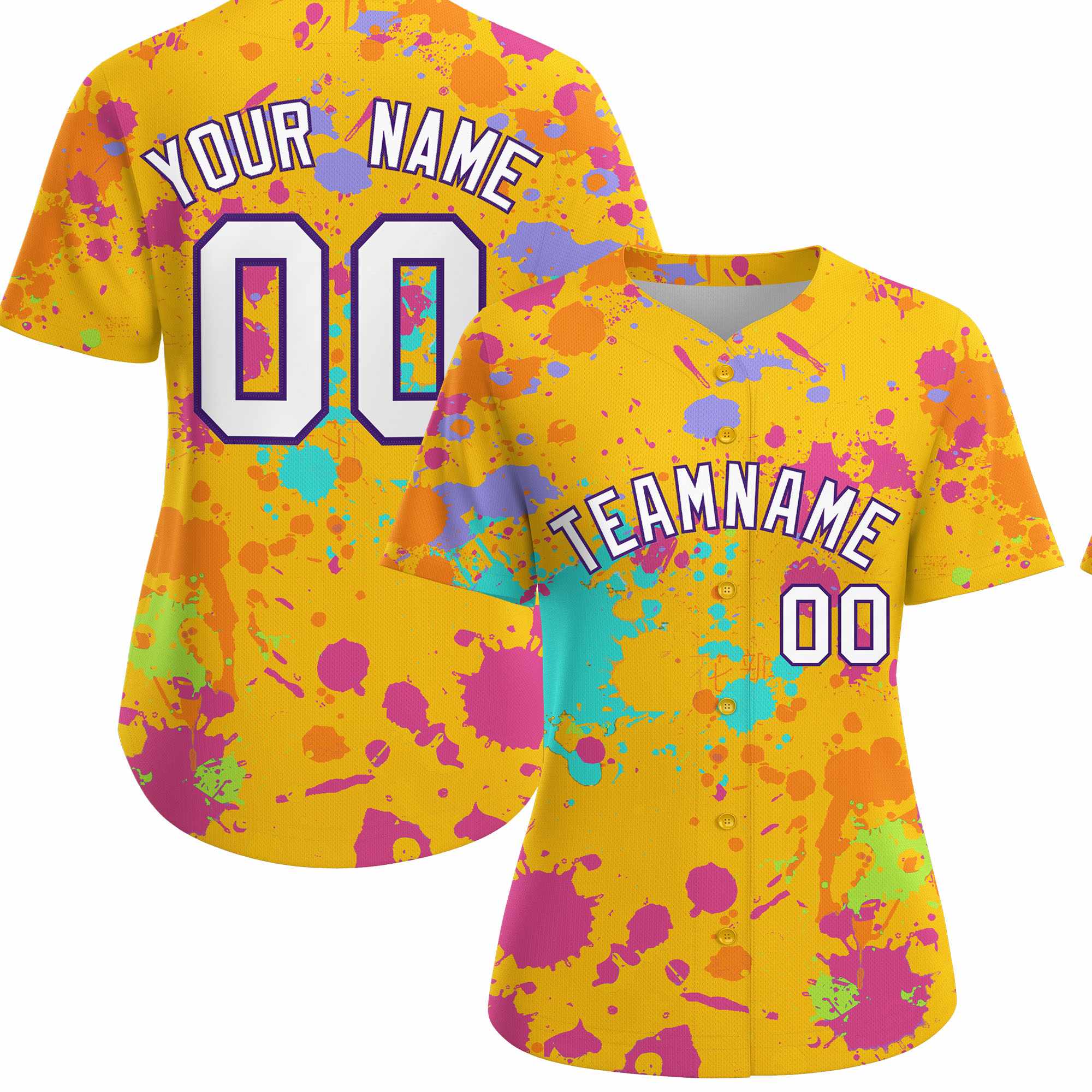 Custom Yellow Graffiti Fashion Baseball Jersey For Women