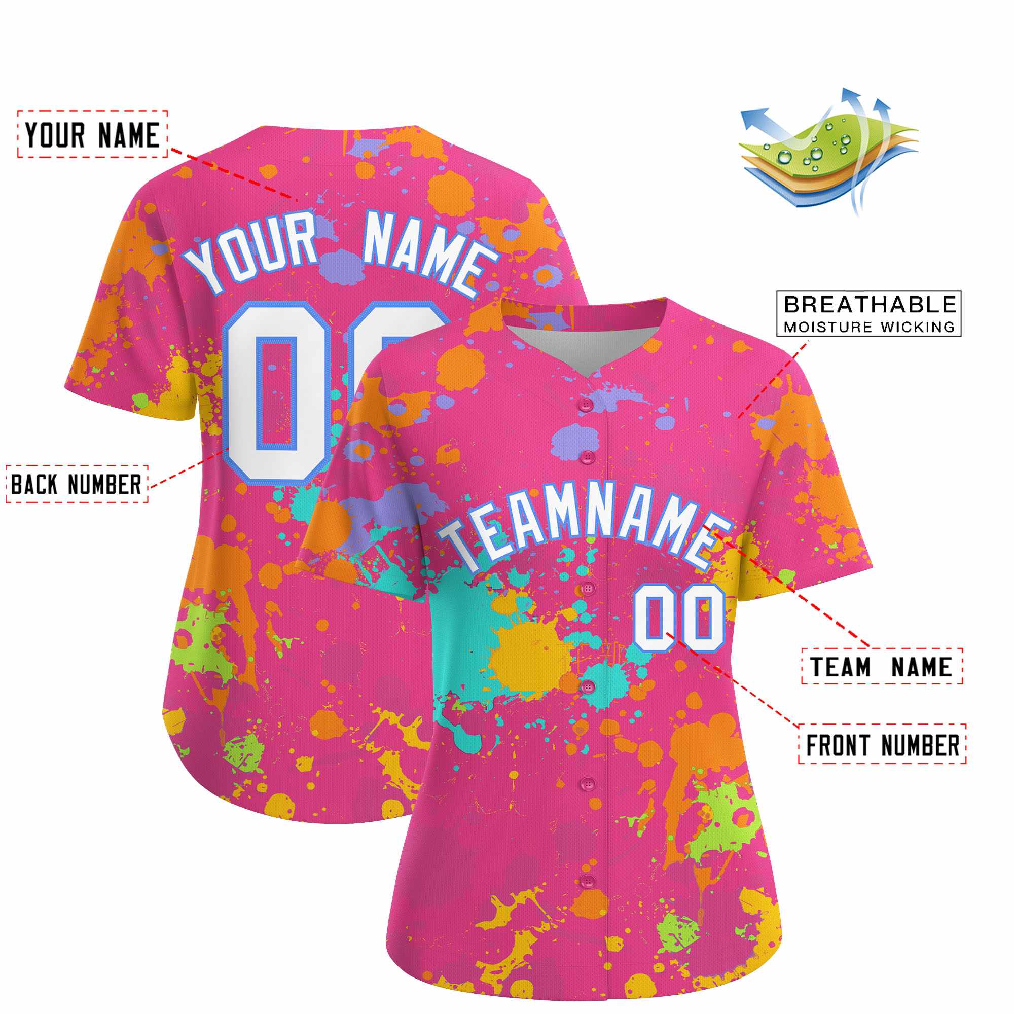 Custom Pink Graffiti Fashion Baseball Jersey For Women