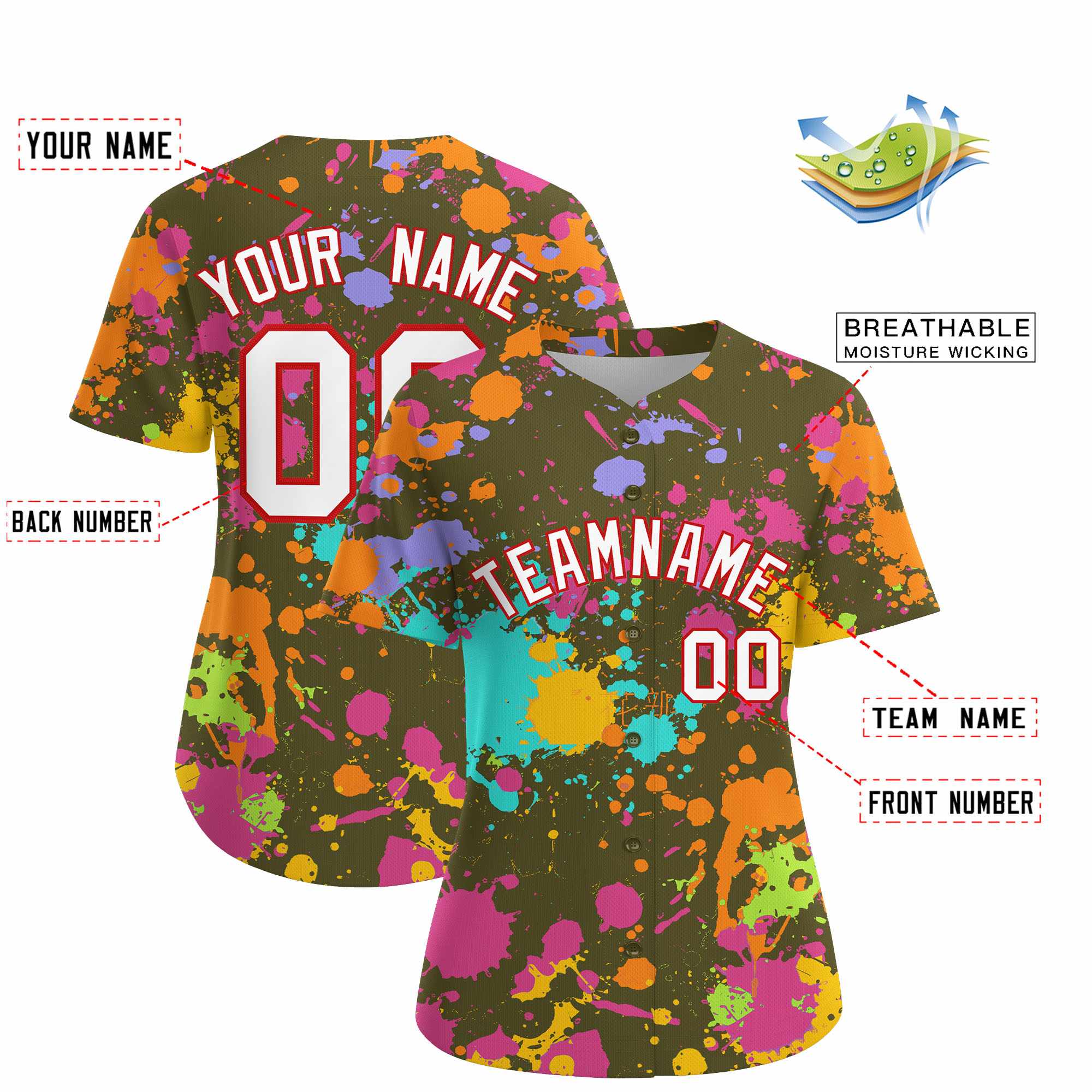 Custom Olive Graffiti Fashion Baseball Jersey For Women