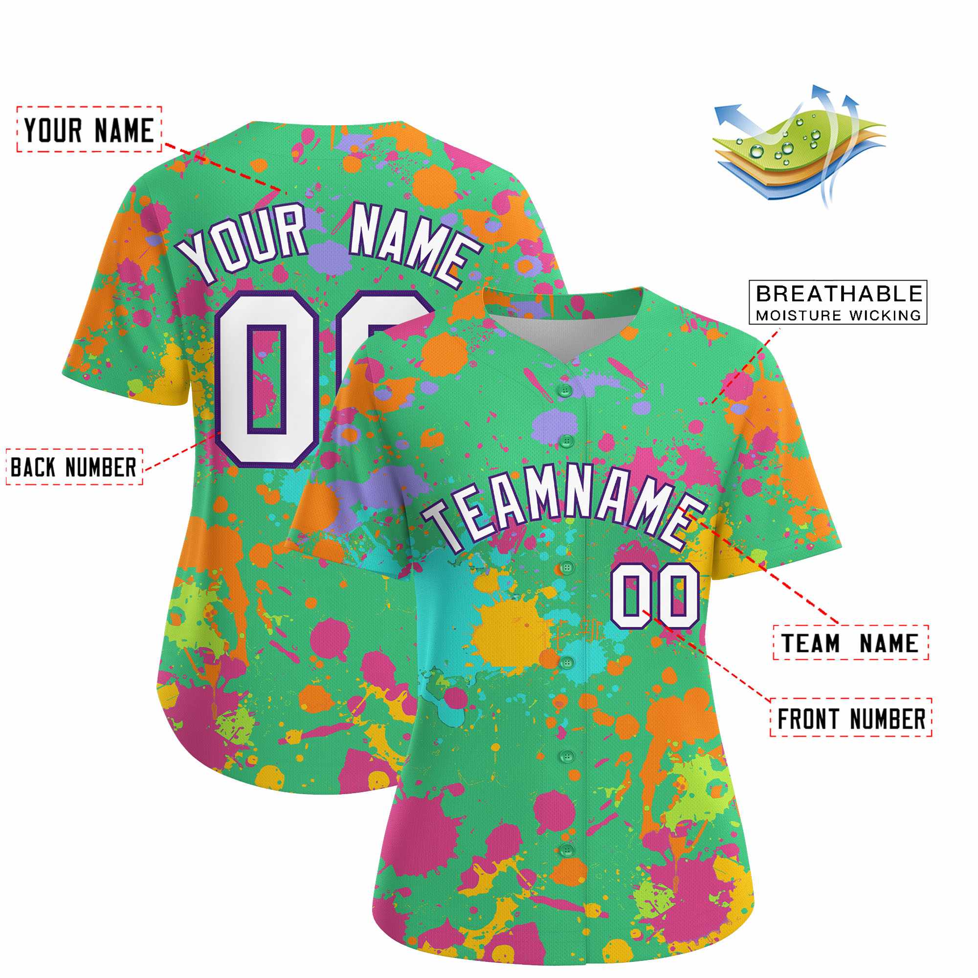 Custom Green Graffiti Fashion Baseball Jersey For Women