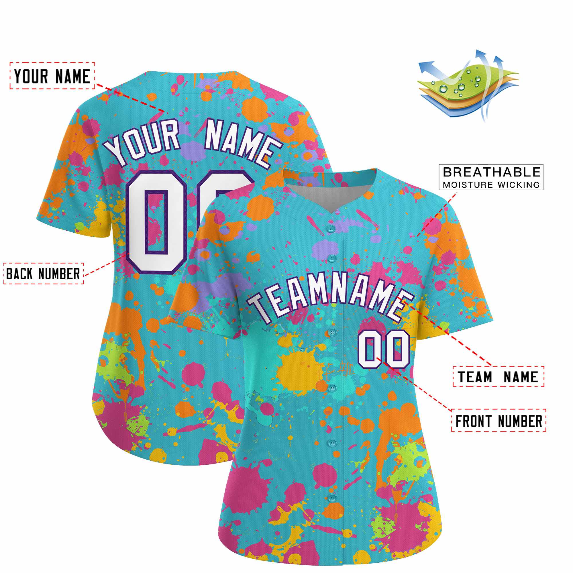 Custom Sky Blue Graffiti Fashion Baseball Jersey For Women