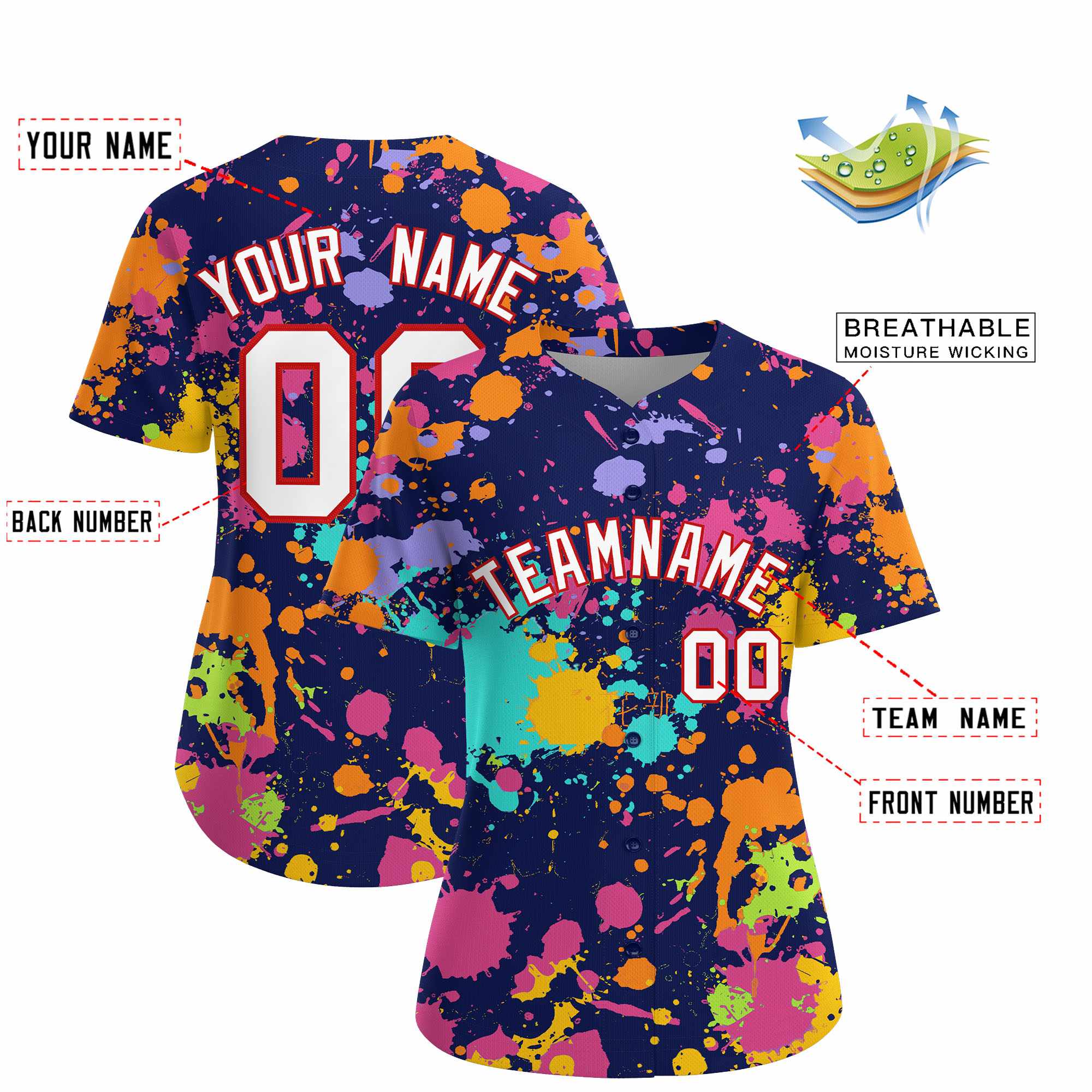 Custom Navy Graffiti Fashion Baseball Jersey For Women