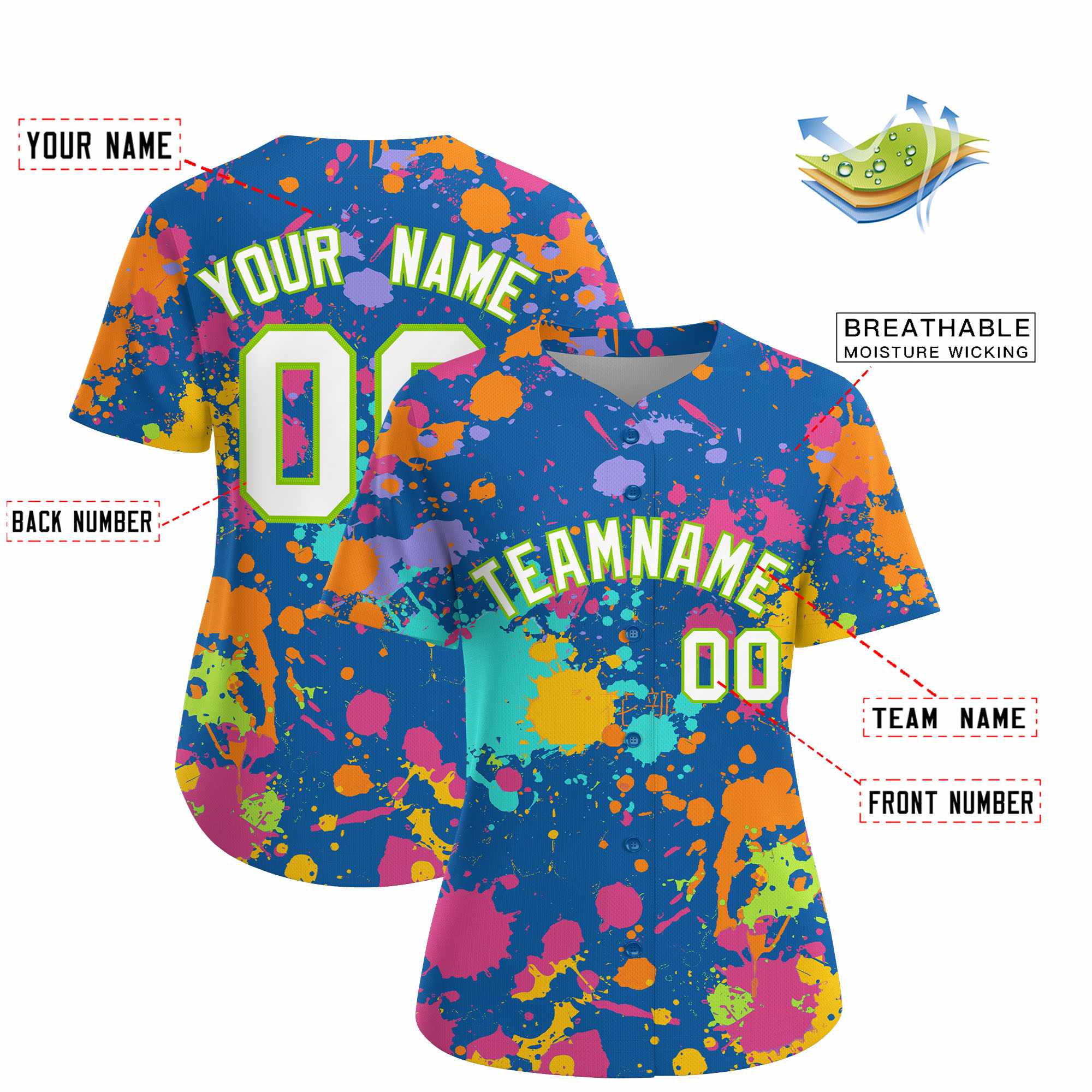 Custom Royal Graffiti Fashion Baseball Jersey For Women