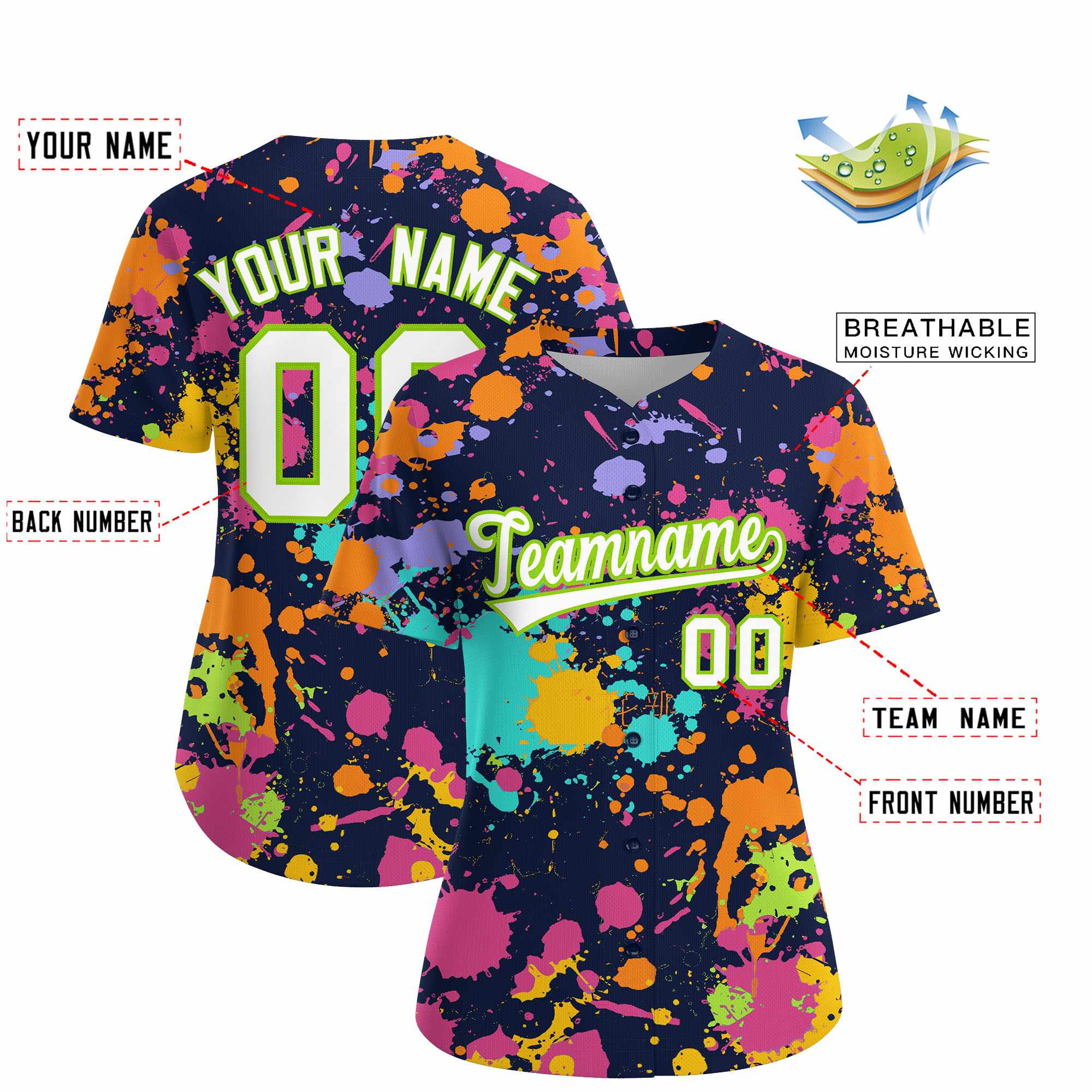 Custom Navy Graffiti Fashion Baseball Jersey For Women