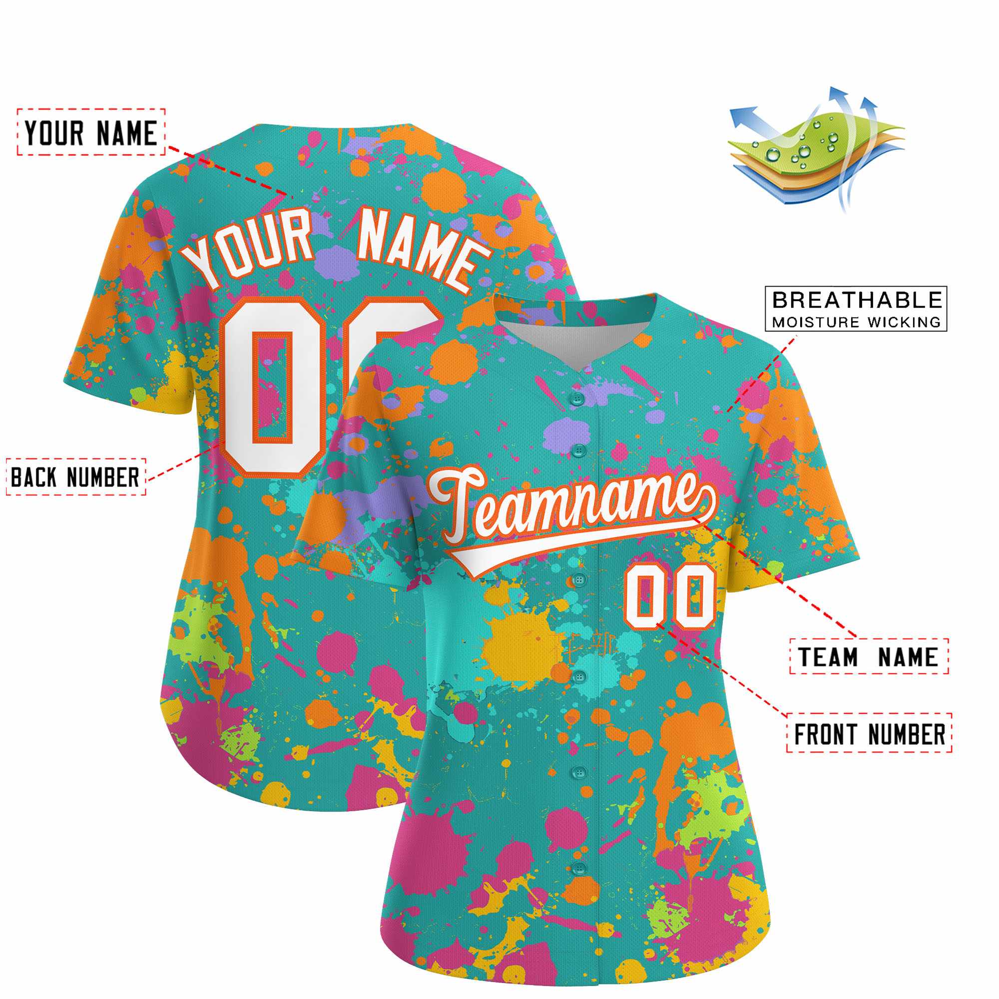 Custom Aqua Graffiti Fashion Baseball Jersey For Women