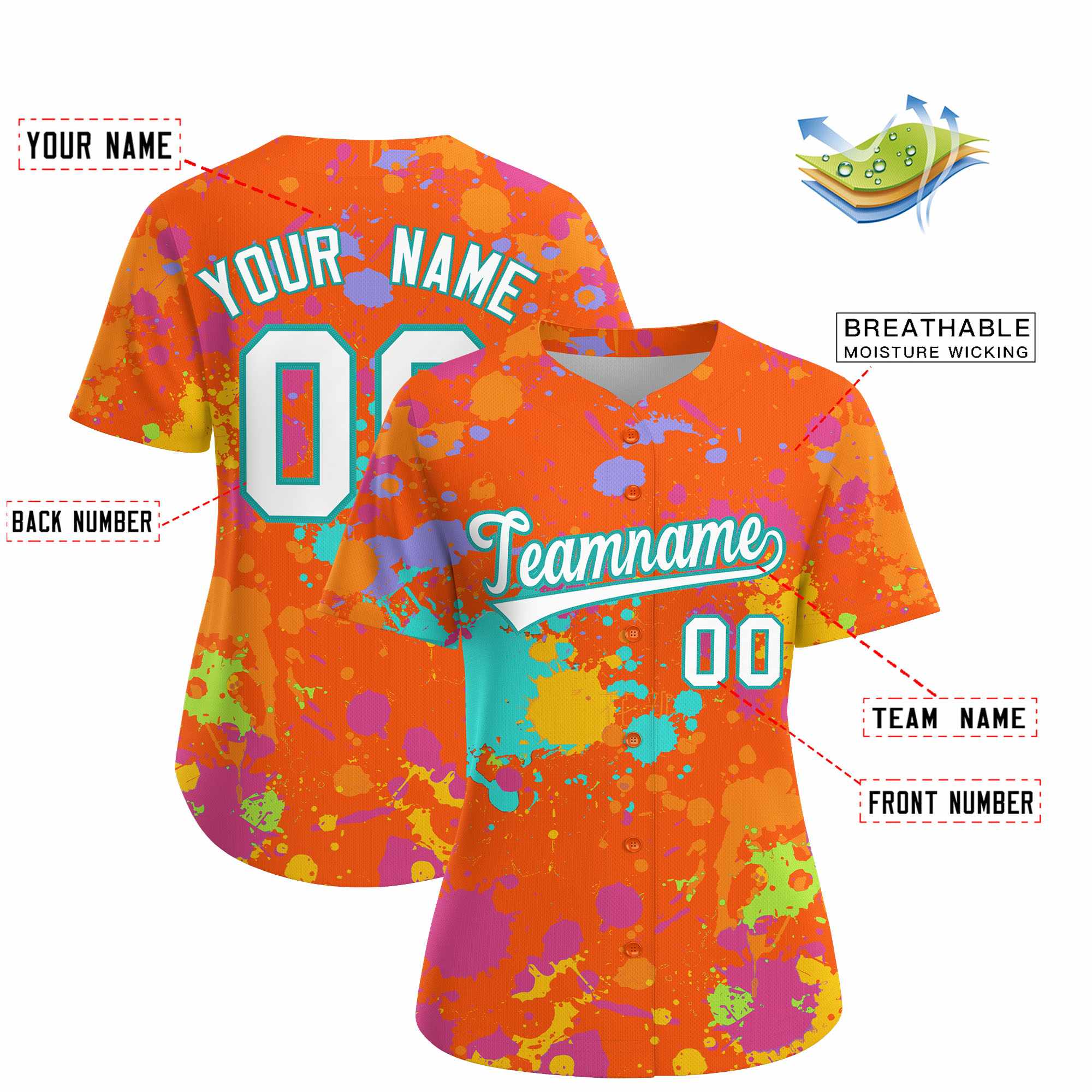 Custom Orange Graffiti Fashion Baseball Jersey For Women