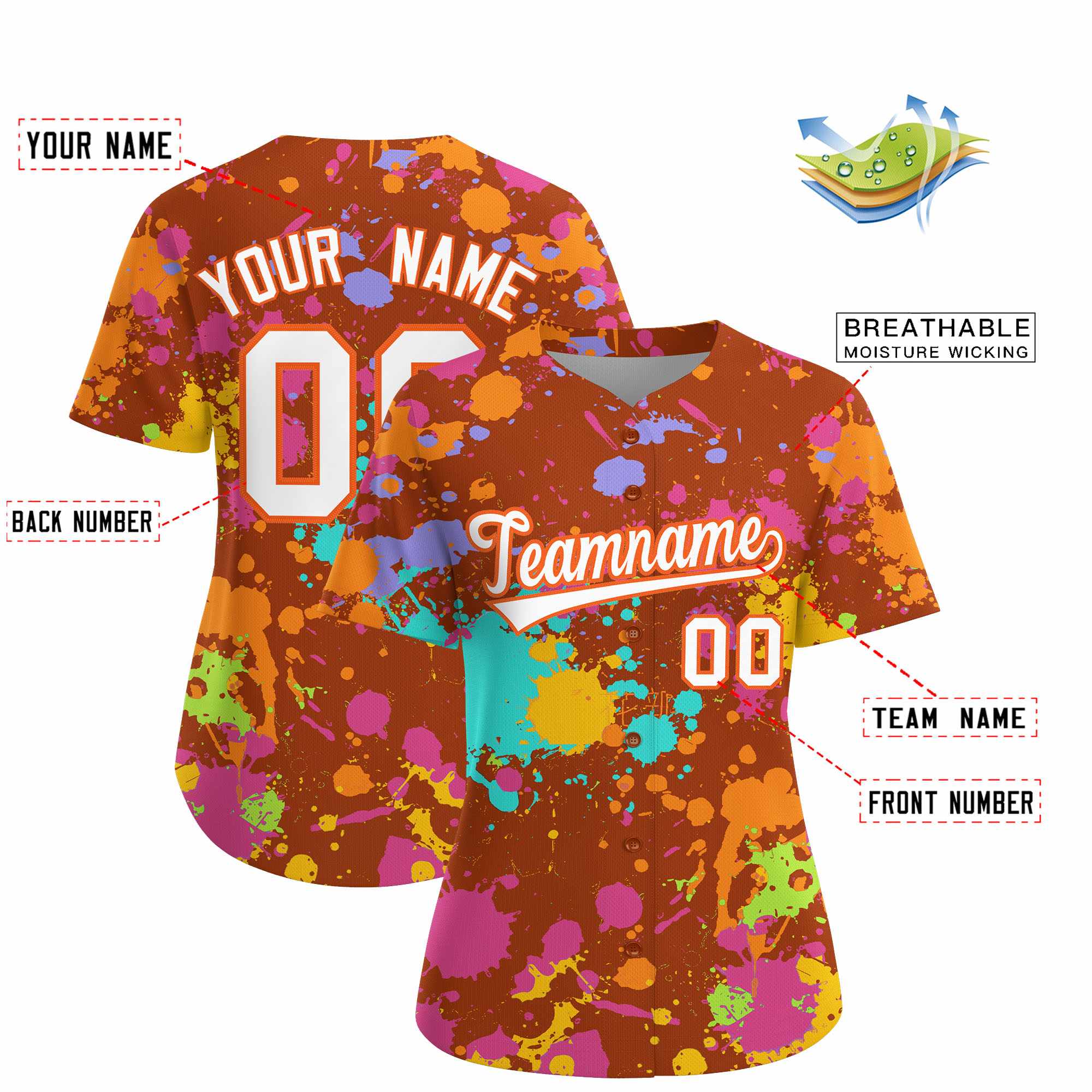 Custom Texas Orange Graffiti Fashion Baseball Jersey For Women