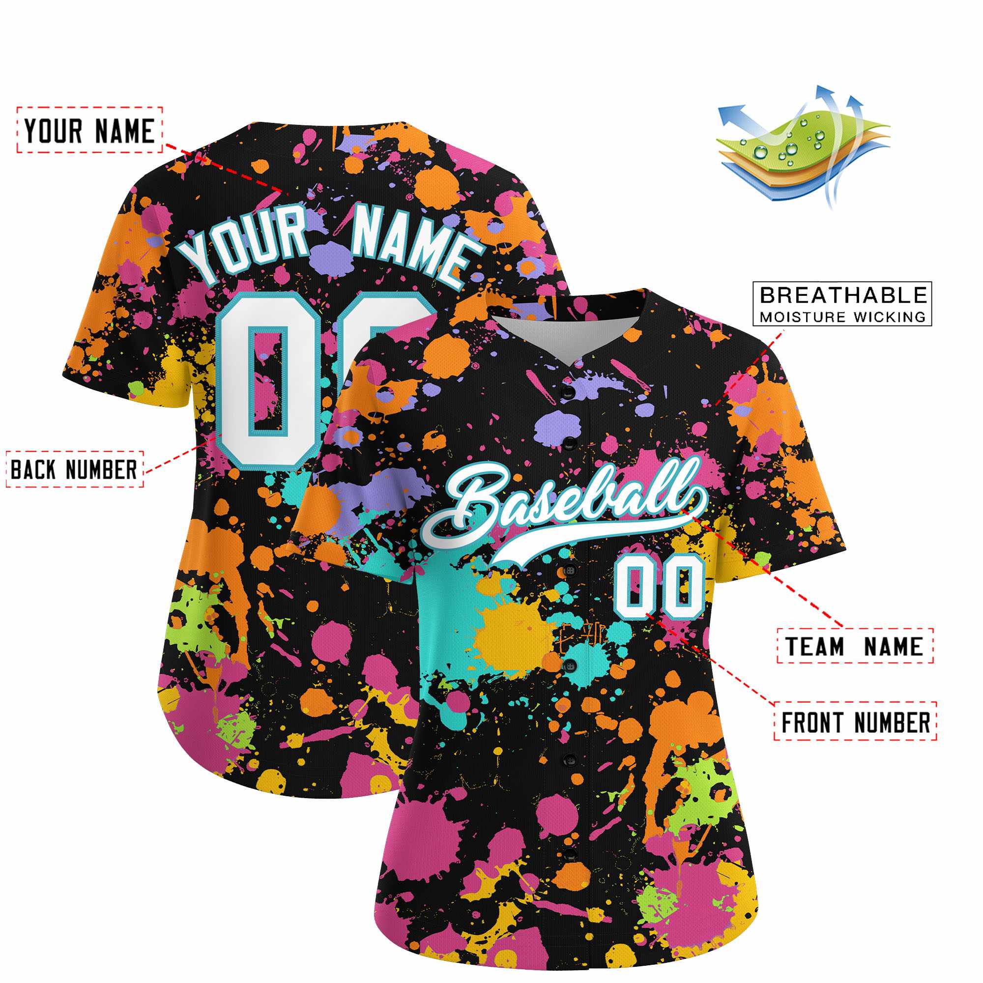 Custom Black Graffiti Fashion Baseball Jersey For Women