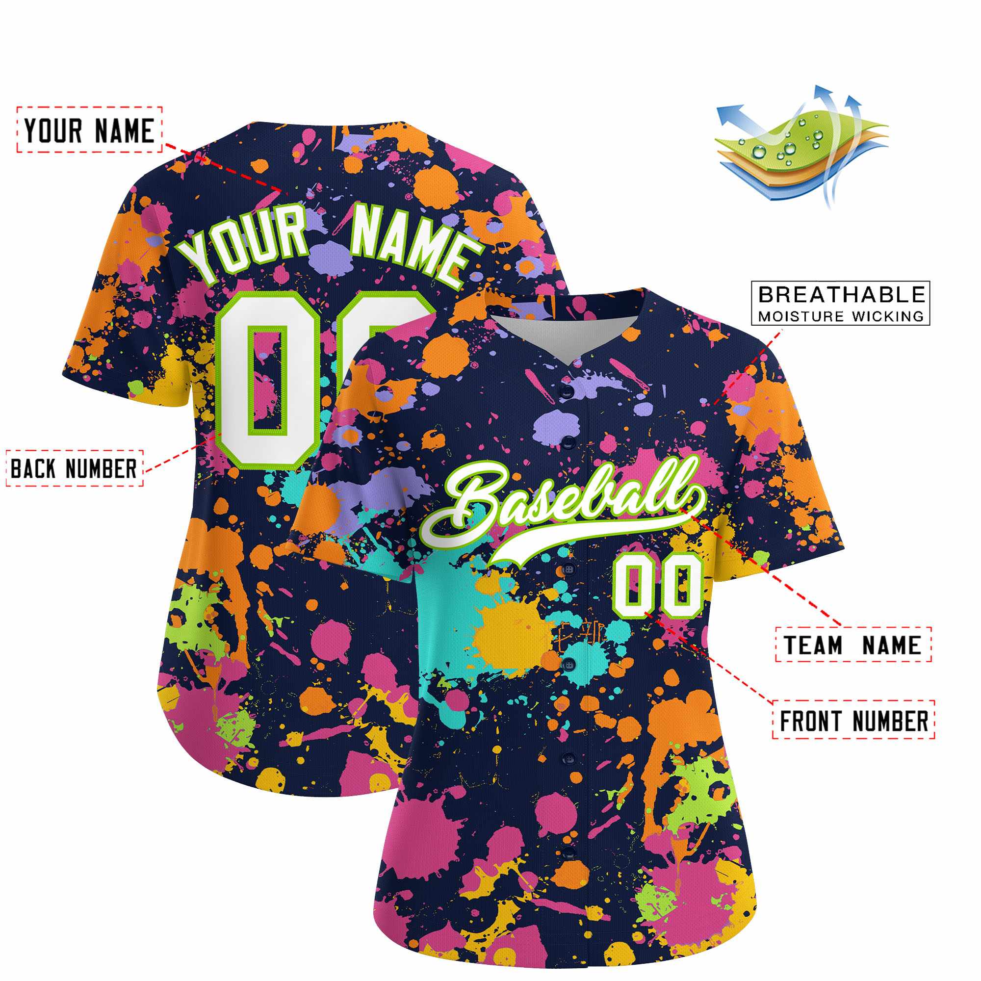 Custom Navy Graffiti Fashion Baseball Jersey For Women