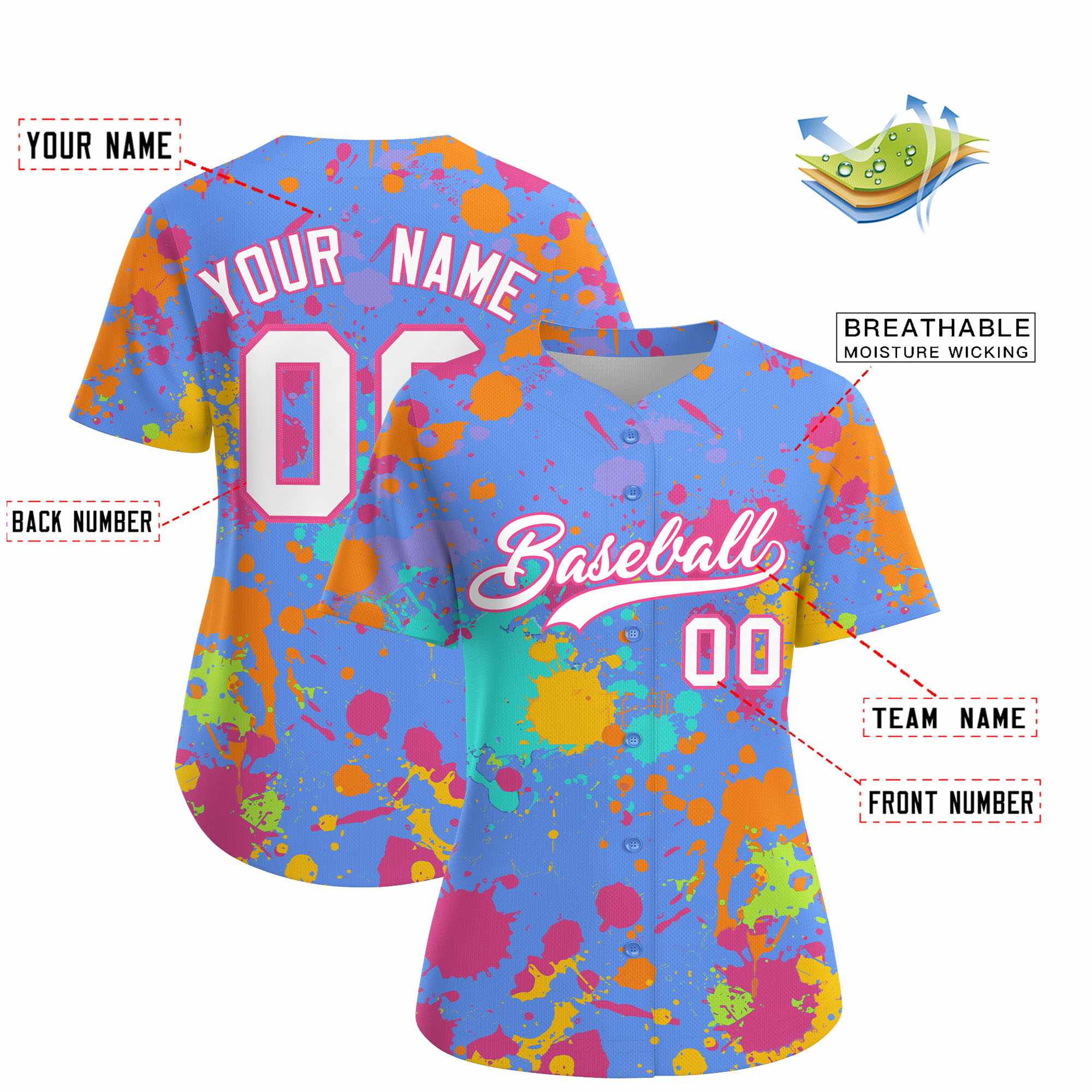 Custom Powder Blue Graffiti Fashion Baseball Jersey For Women