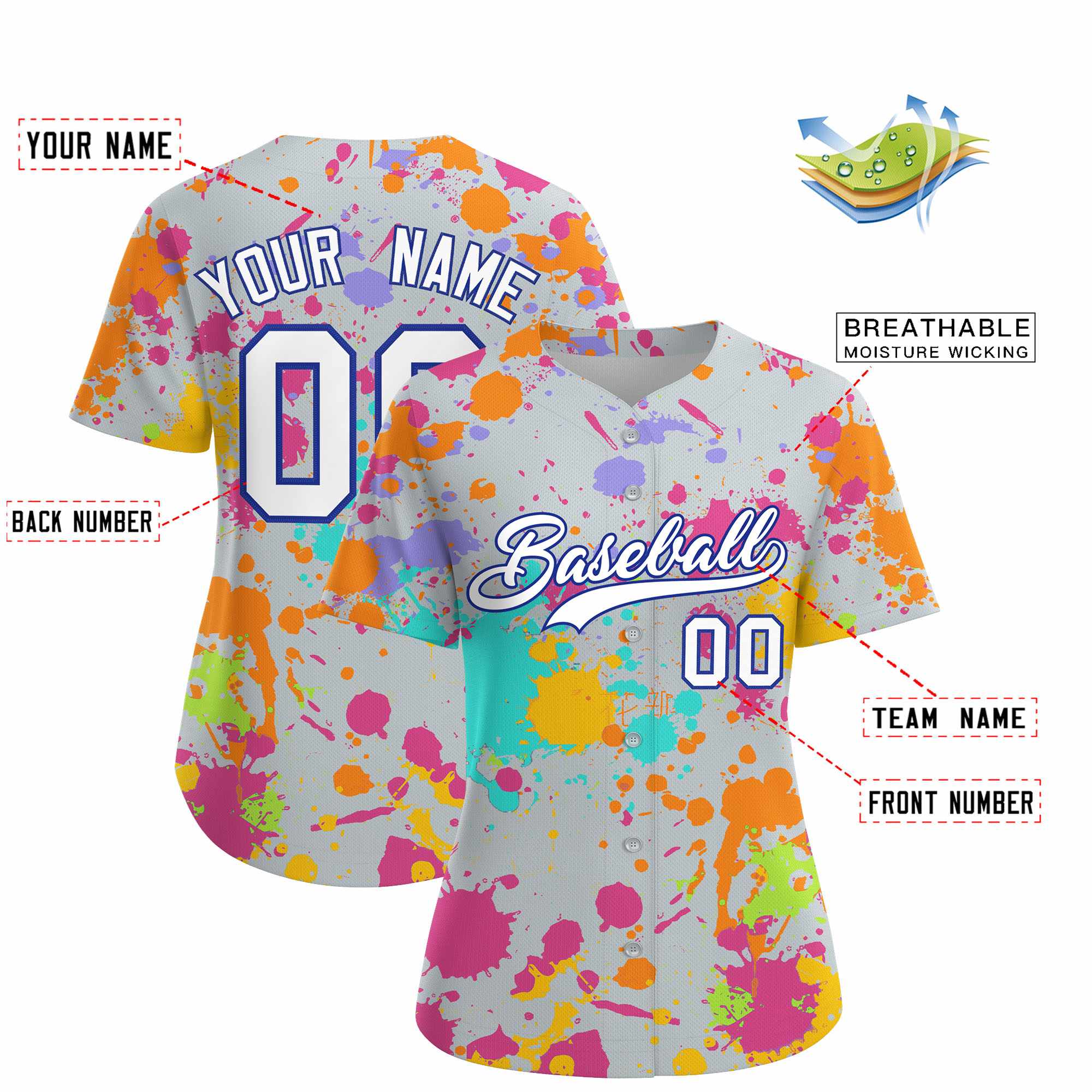 Custom Silver Graffiti Fashion Baseball Jersey For Women