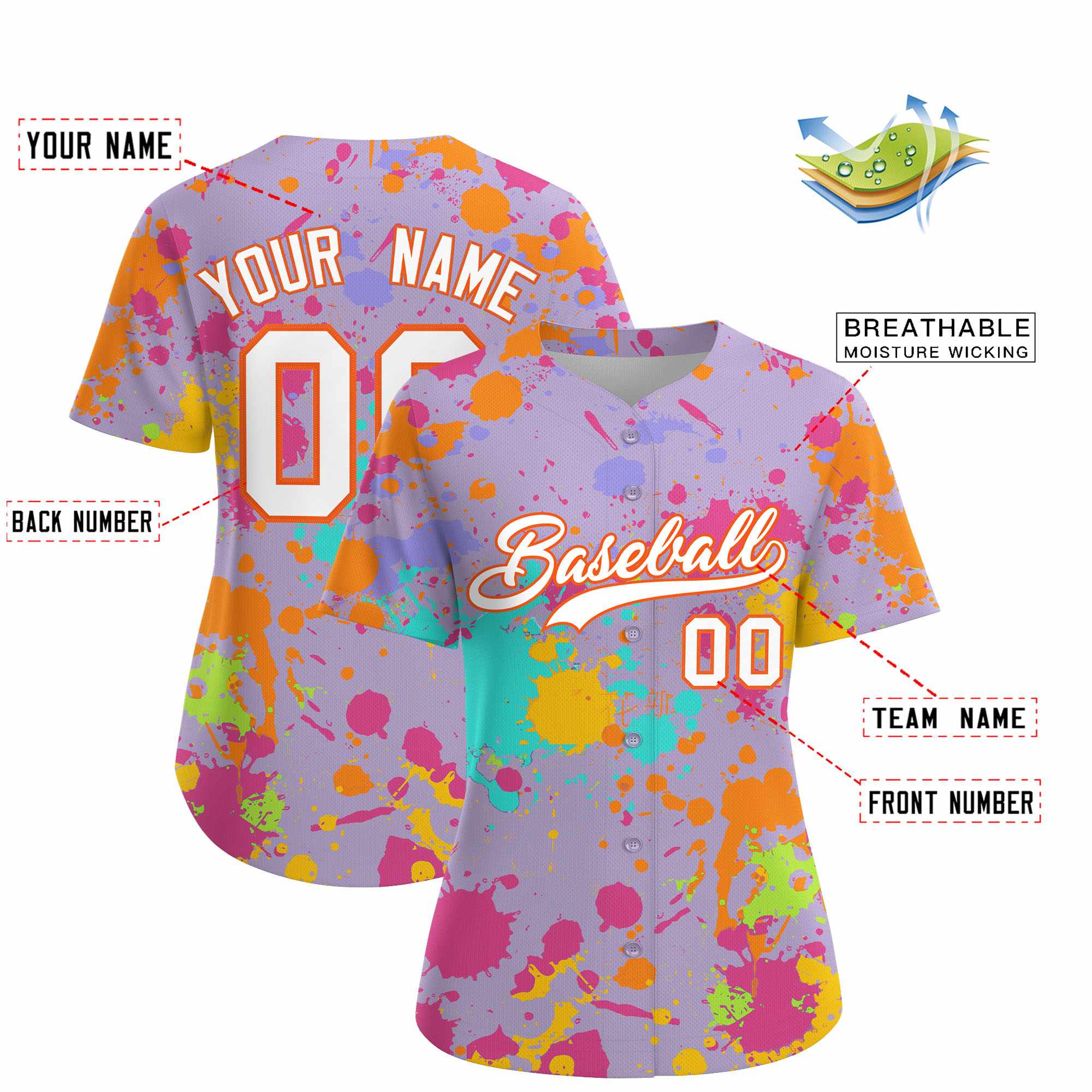 Custom Light Purple Graffiti Fashion Baseball Jersey For Women