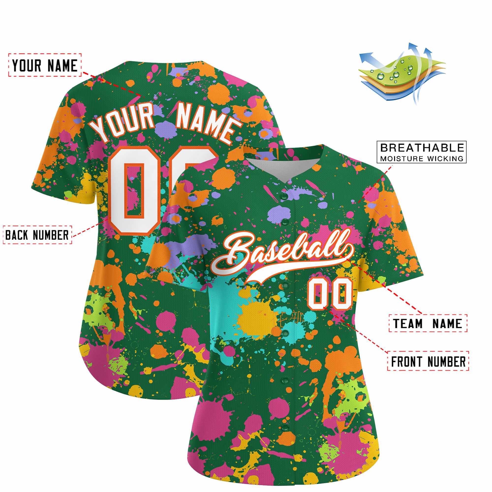 Custom Kelly Green Graffiti Fashion Baseball Jersey For Women