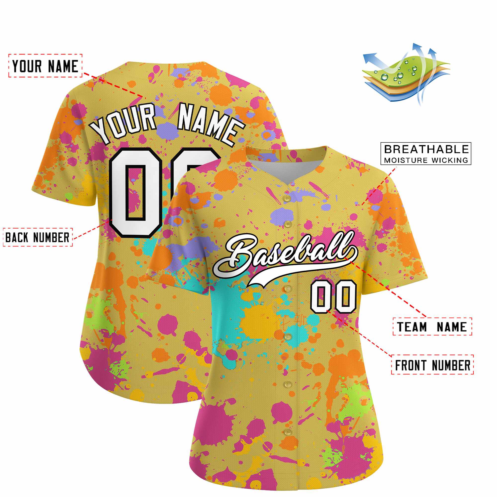 Custom Old Gold Graffiti Fashion Baseball Jersey For Women