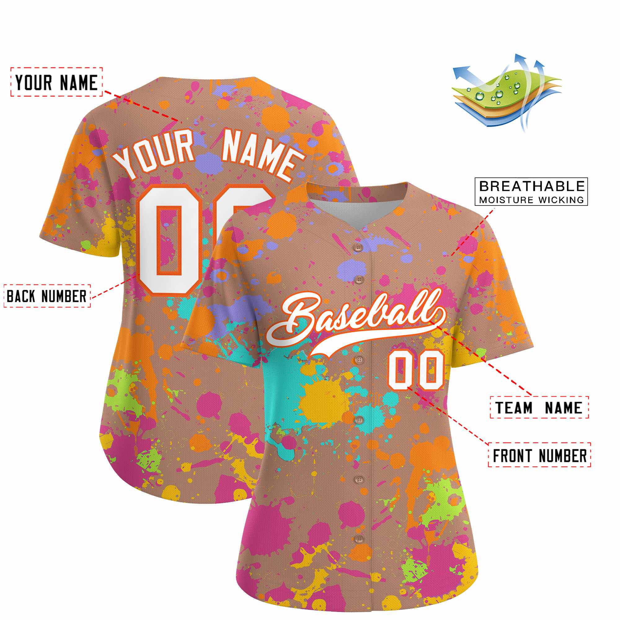 Custom Khaki Graffiti Fashion Baseball Jersey For Women