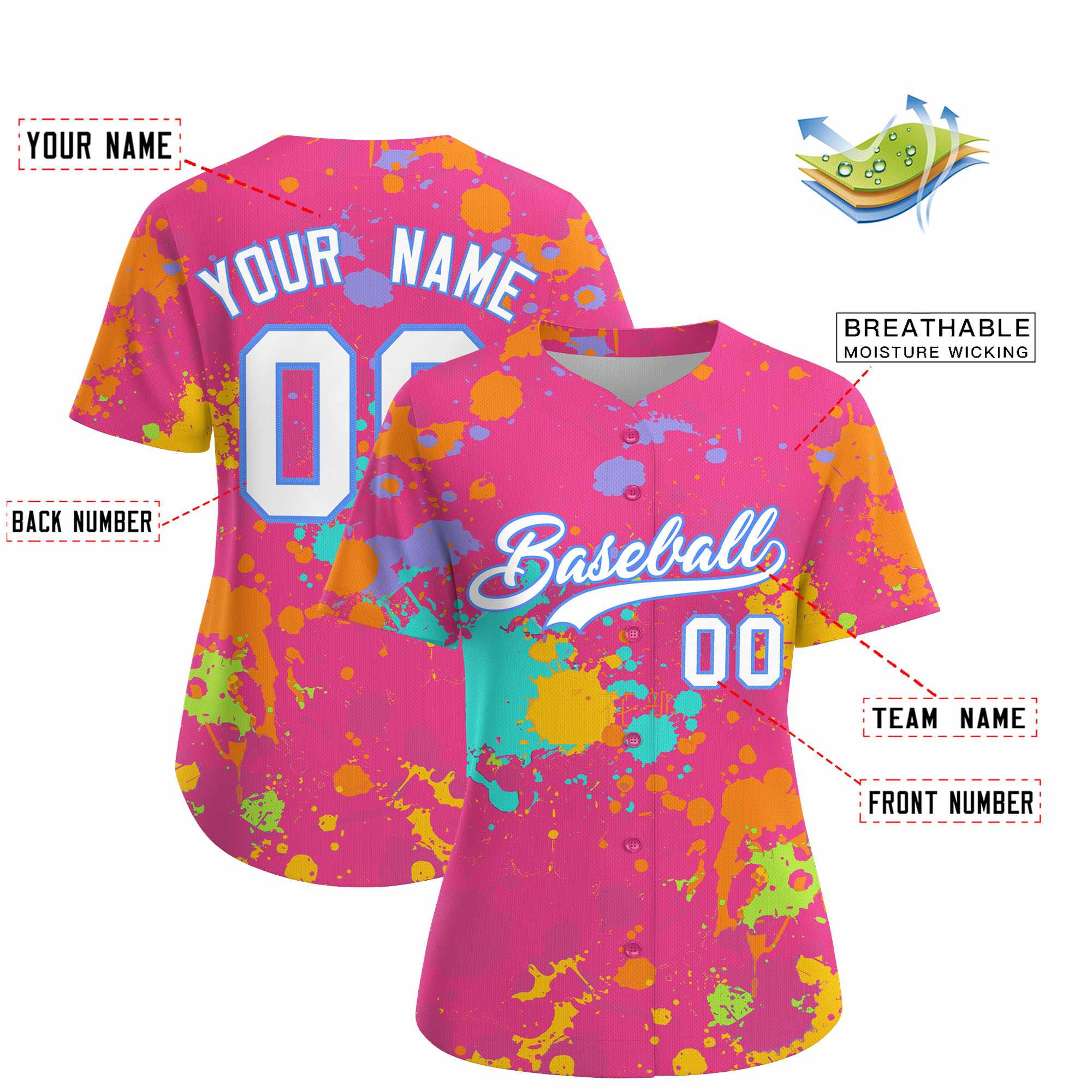 Custom Pink Graffiti Fashion Baseball Jersey For Women