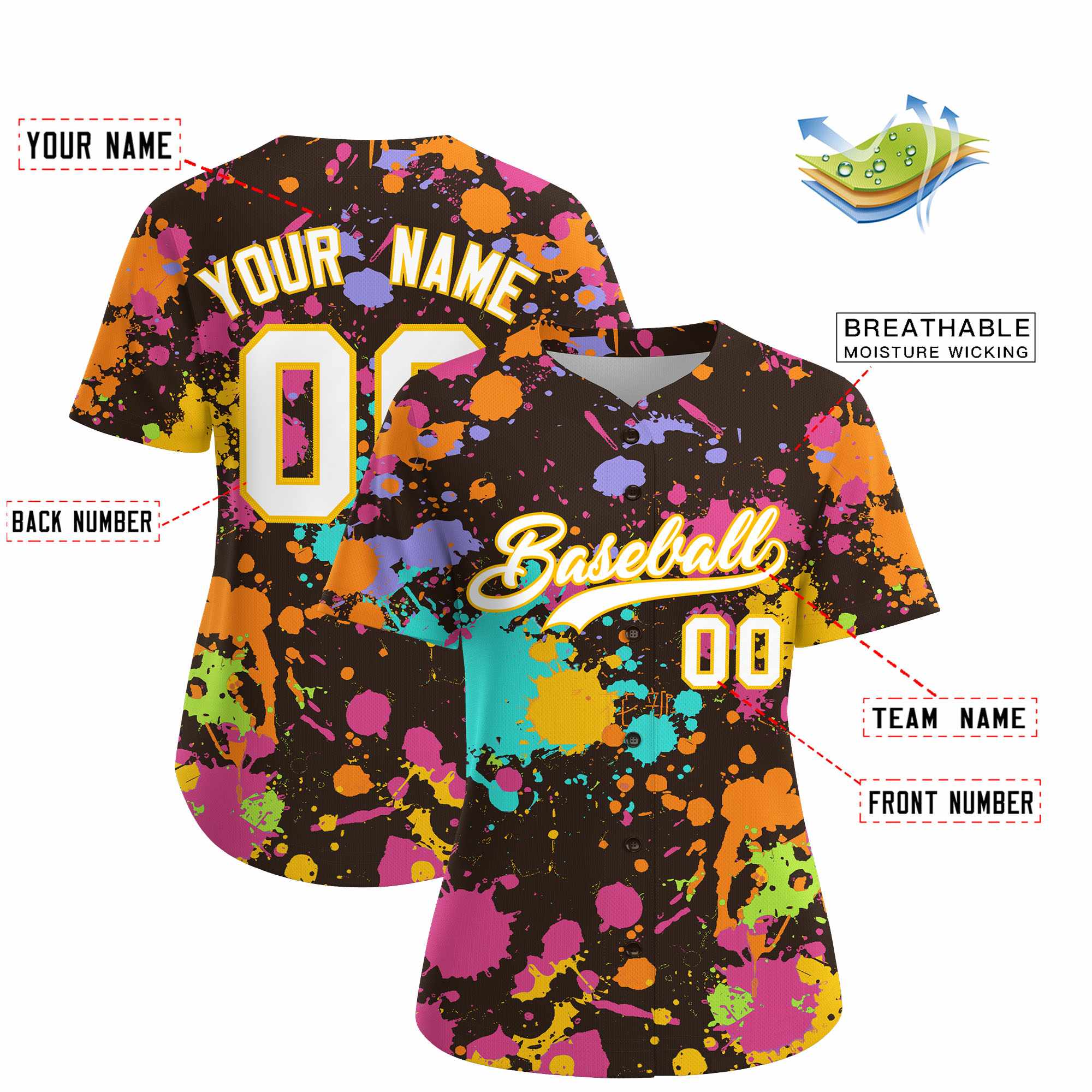 Custom Brown Graffiti Fashion Baseball Jersey For Women