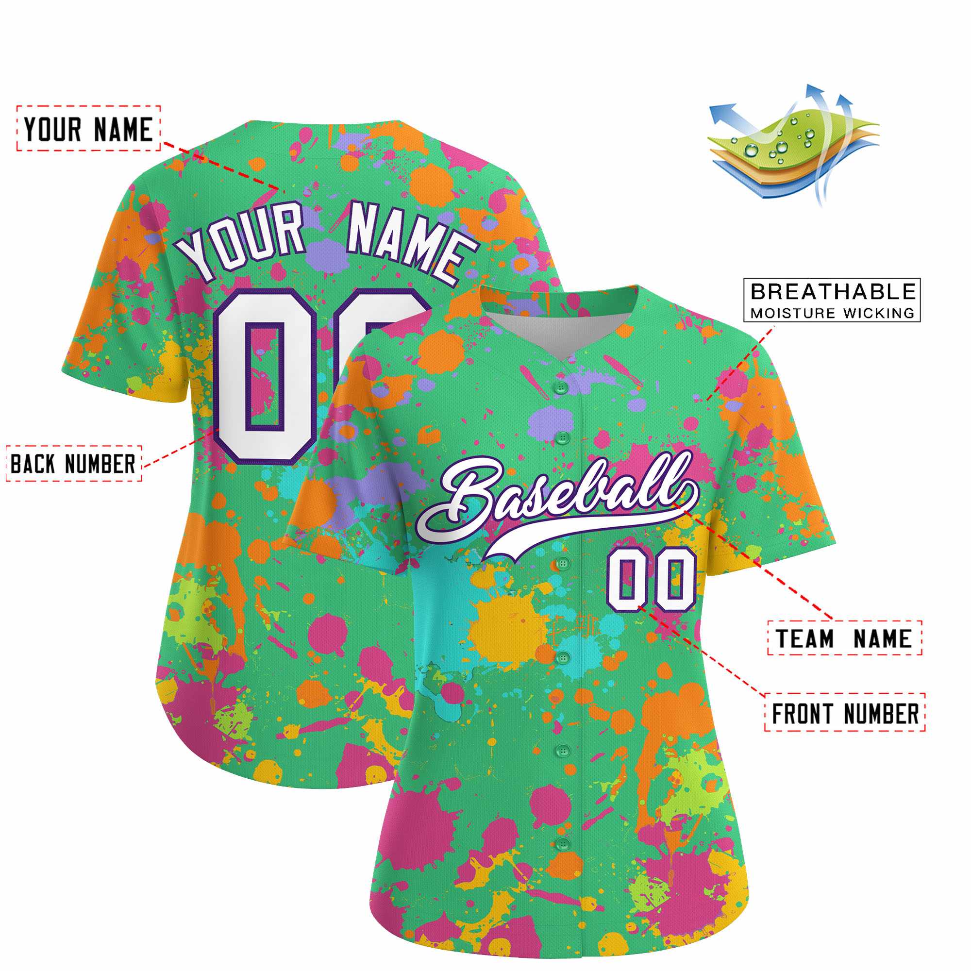 Custom Green Graffiti Fashion Baseball Jersey For Women