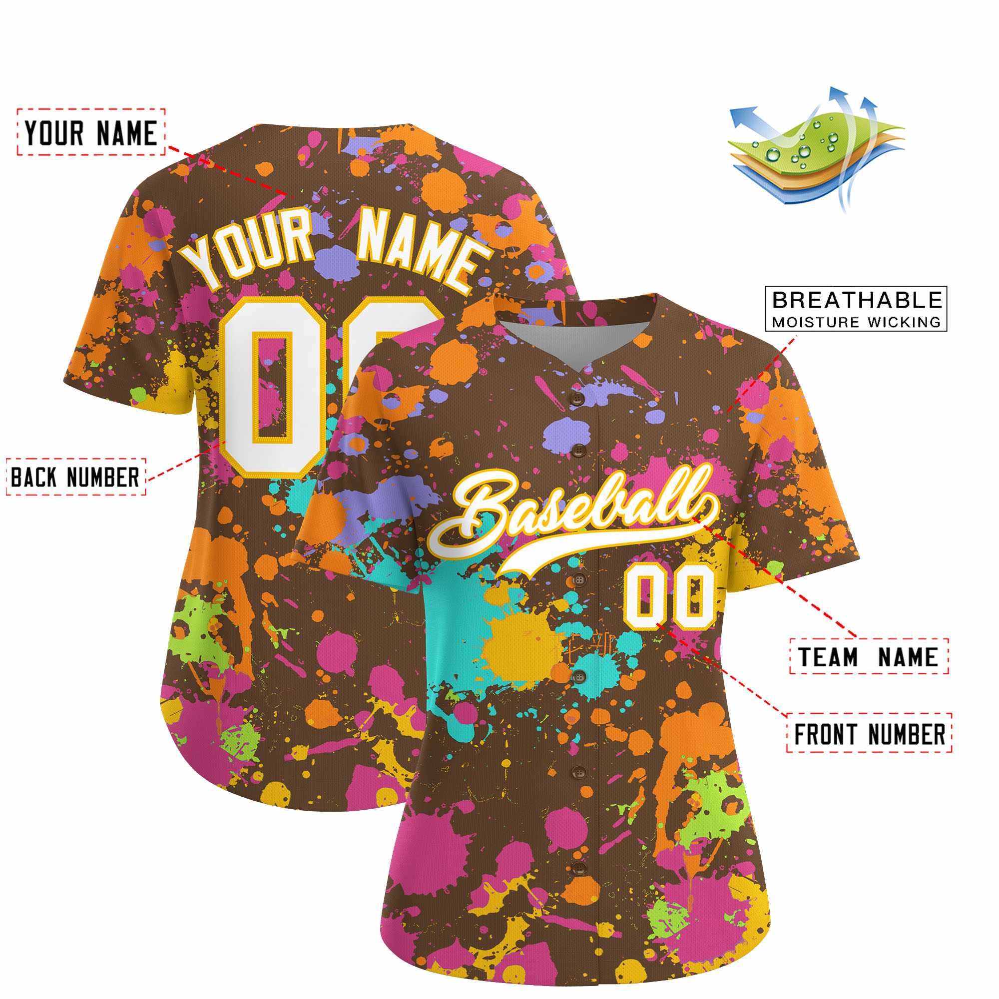 Custom Light Brown Graffiti Fashion Baseball Jersey For Women