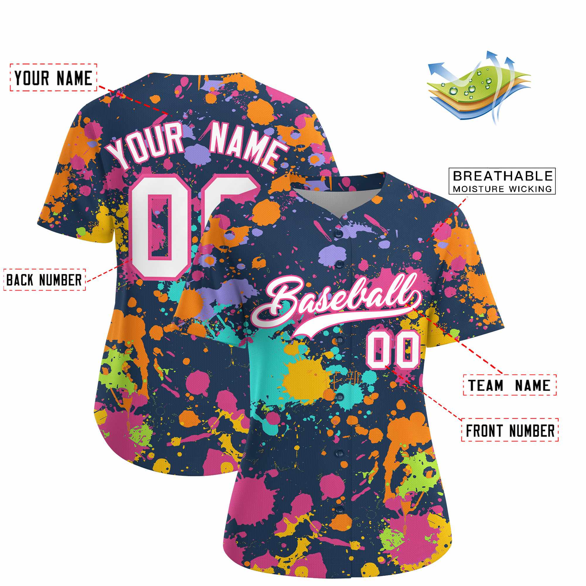 Custom Midnight Blue Graffiti Fashion Baseball Jersey For Women