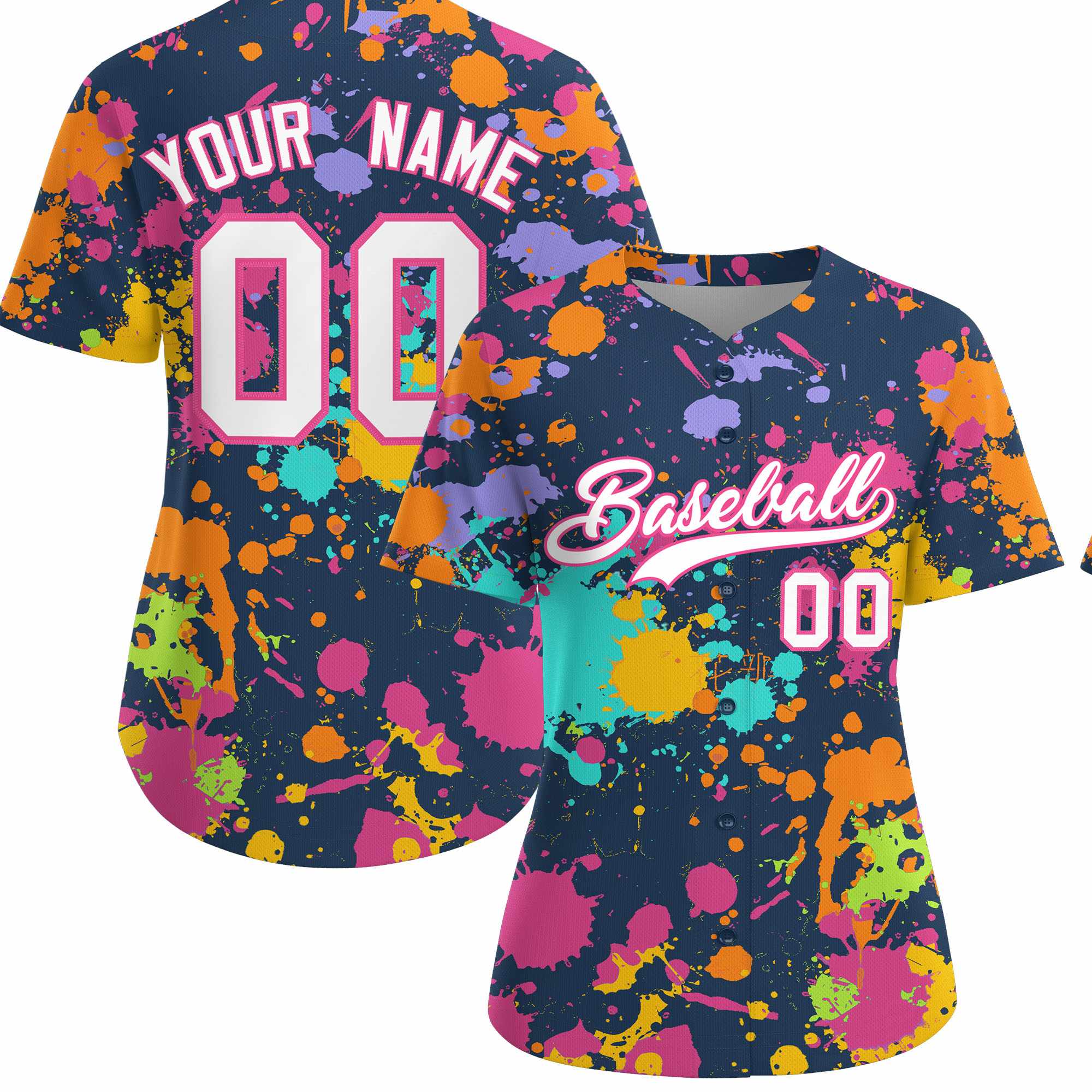 Custom Midnight Blue Graffiti Fashion Baseball Jersey For Women