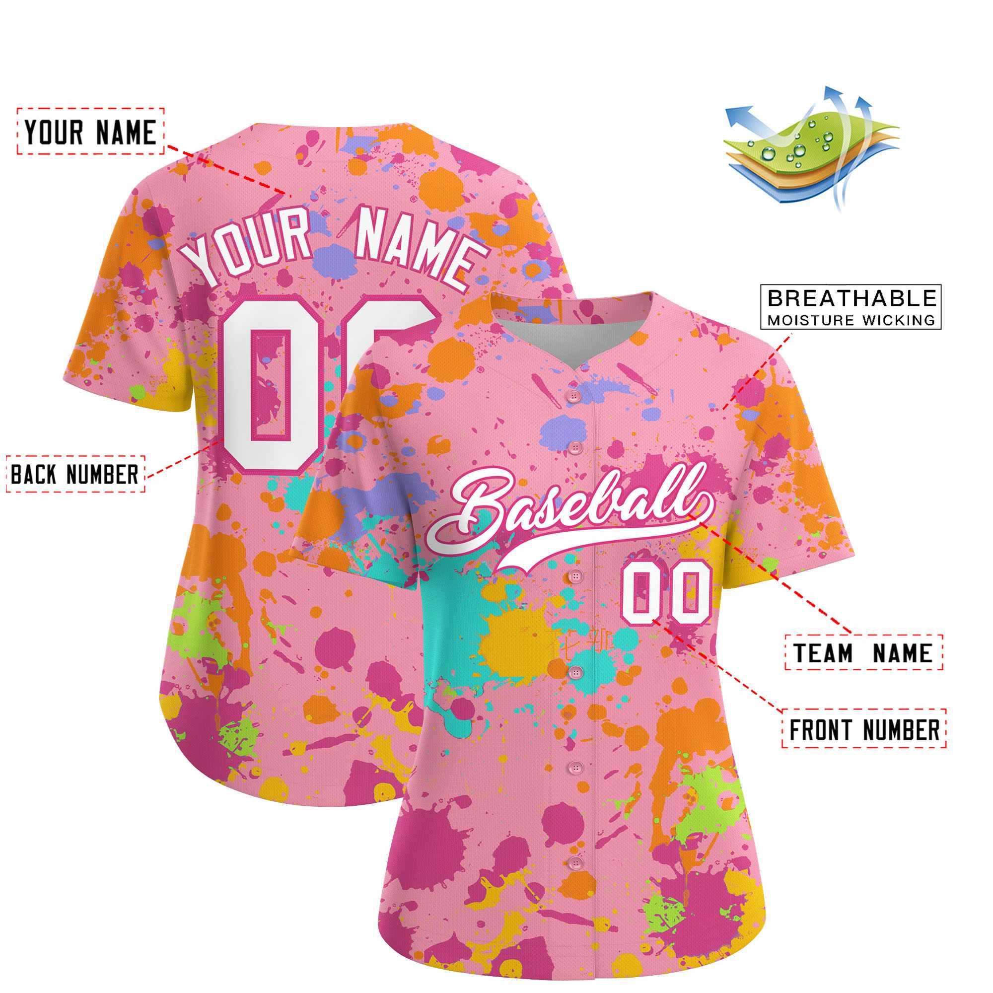 Custom Light Pink Graffiti Fashion Baseball Jersey For Women