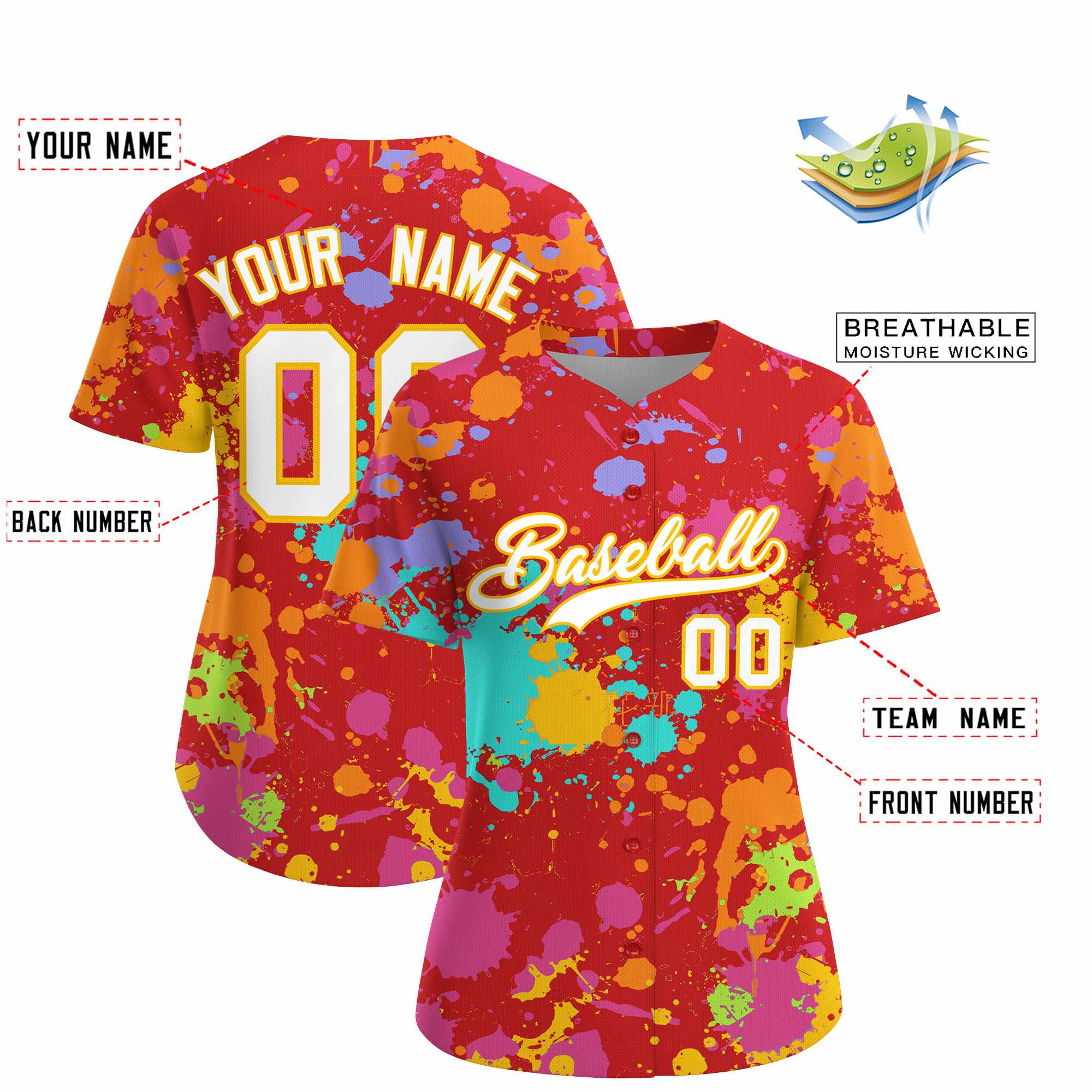 Custom Red Graffiti Fashion Baseball Jersey For Women