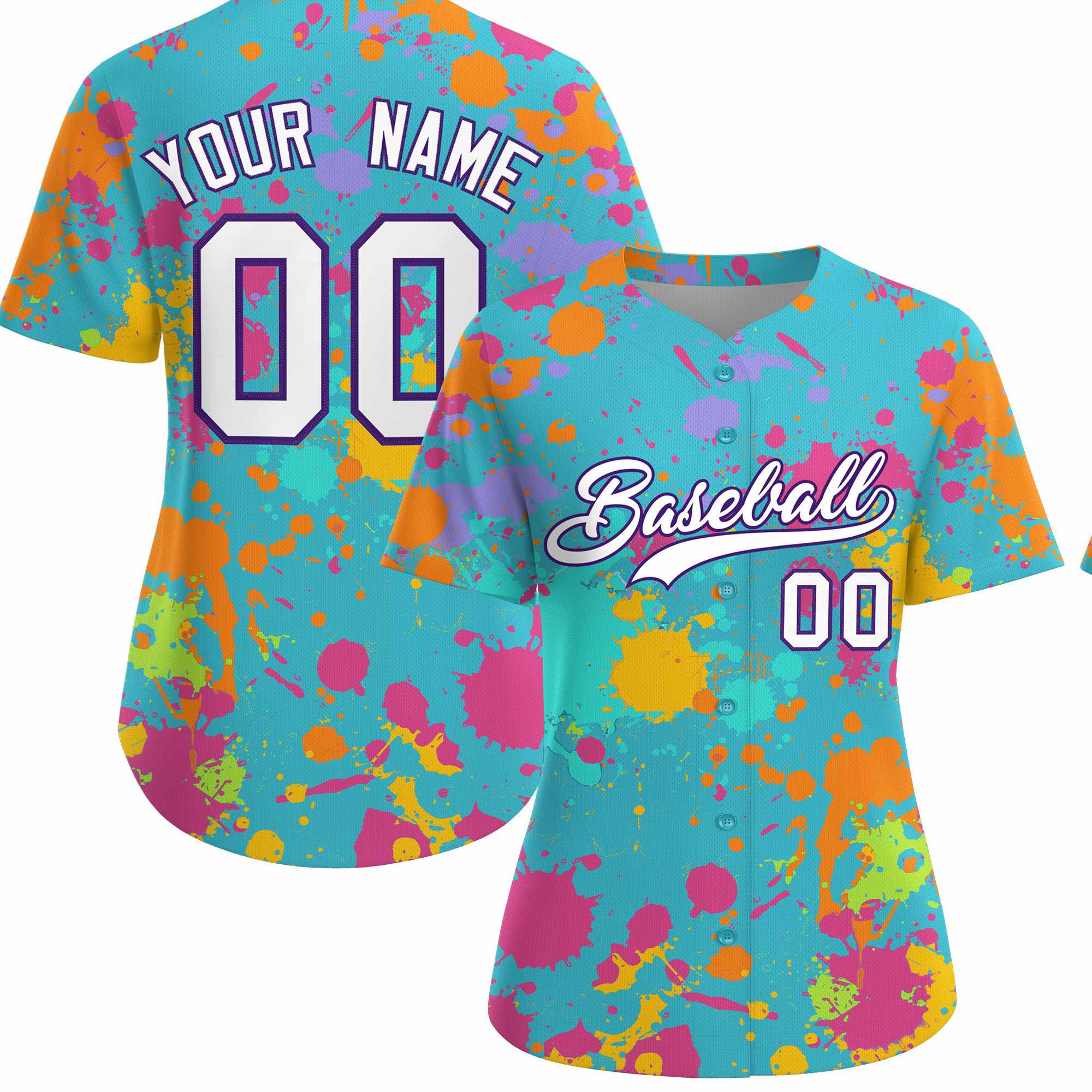 Custom Sky Blue Graffiti Fashion Baseball Jersey For Women