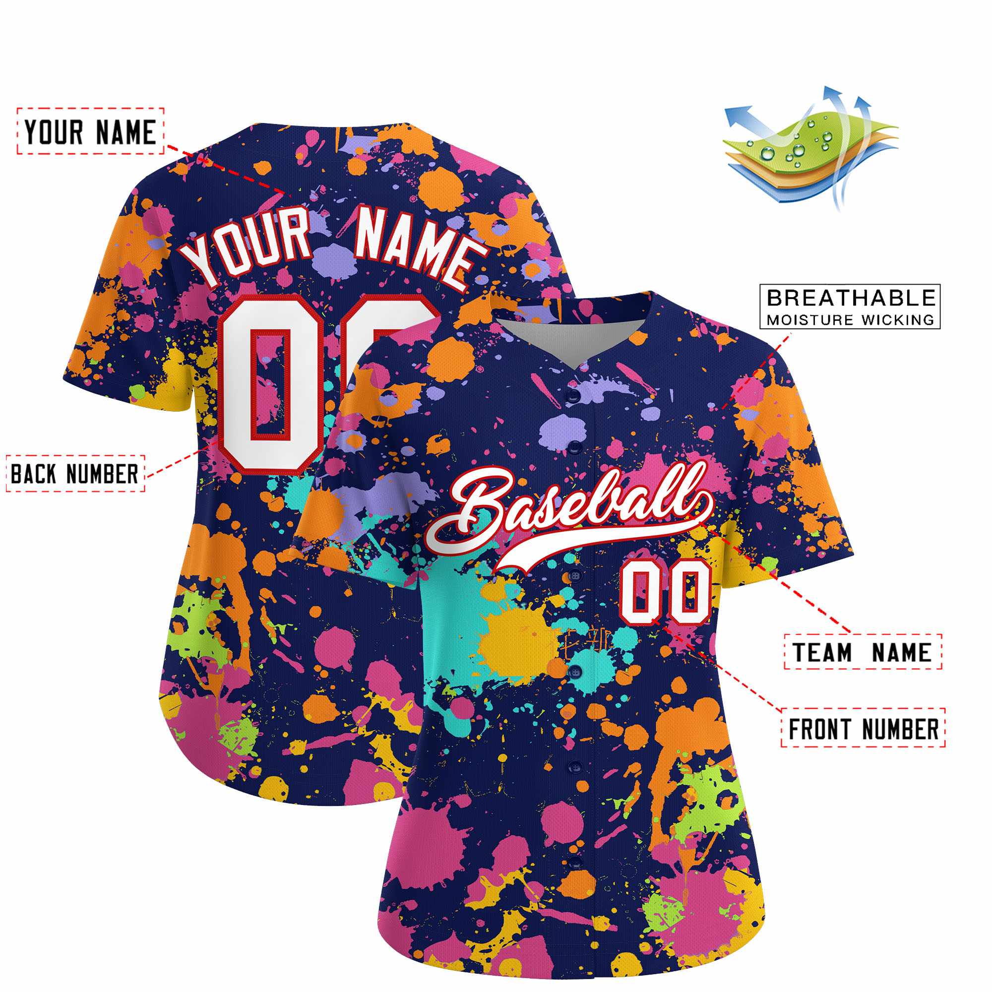 Custom Navy Graffiti Fashion Baseball Jersey For Women