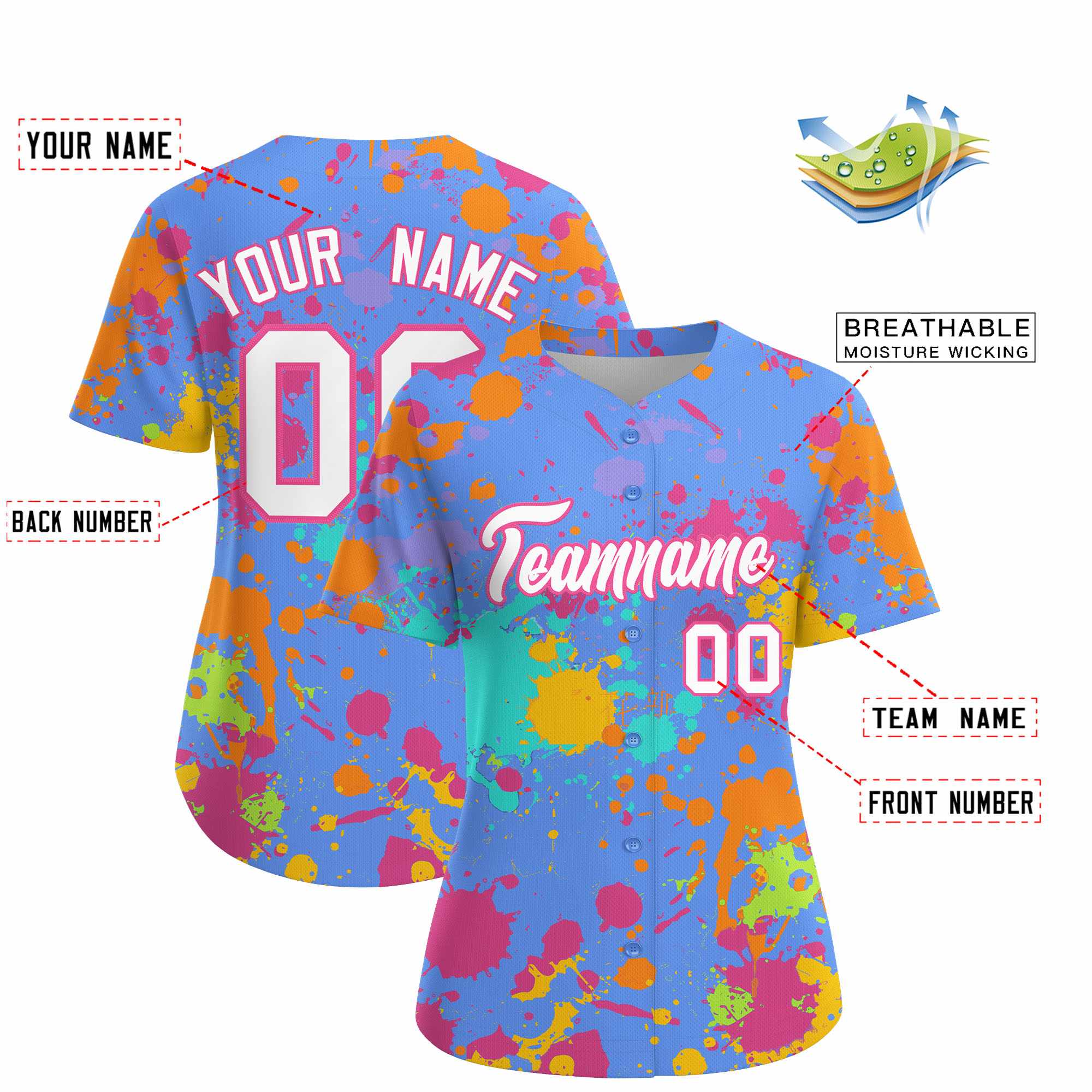 Custom Powder Blue Graffiti Fashion Baseball Jersey For Women