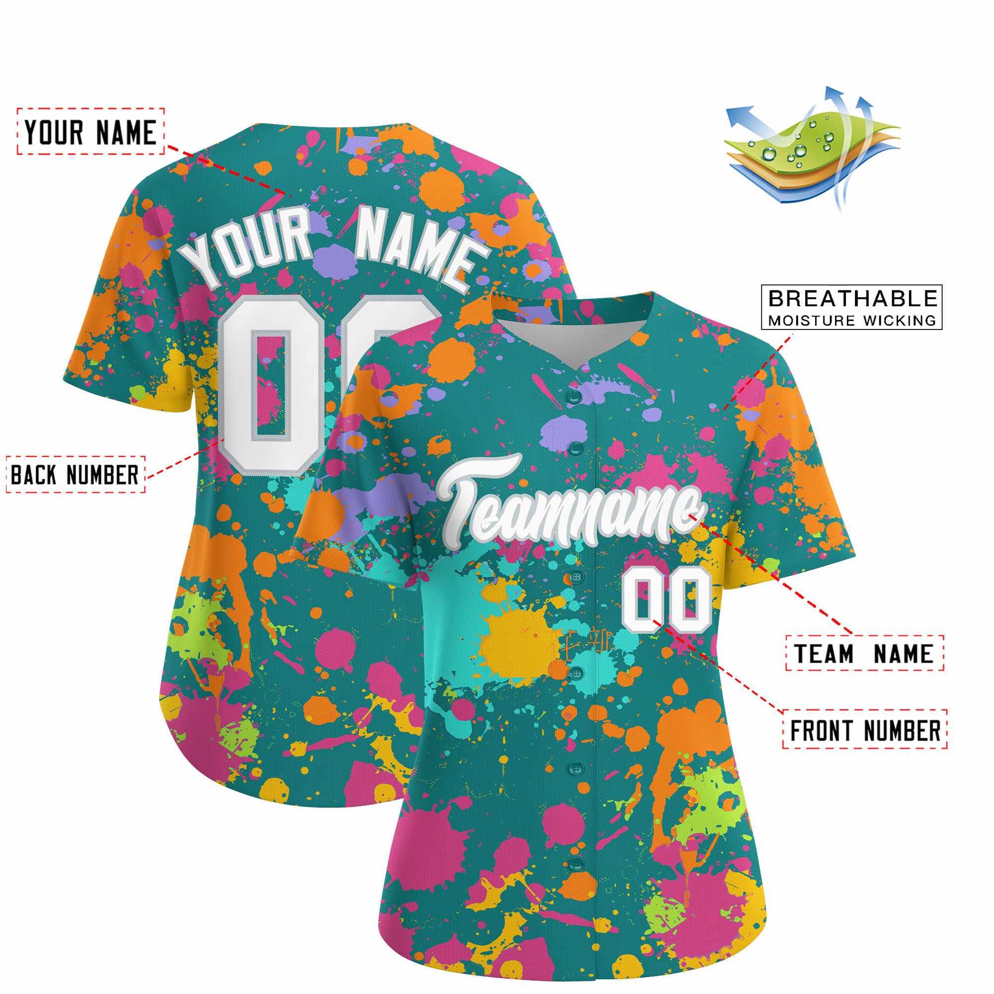 Custom Aqua Graffiti Fashion Baseball Jersey For Women