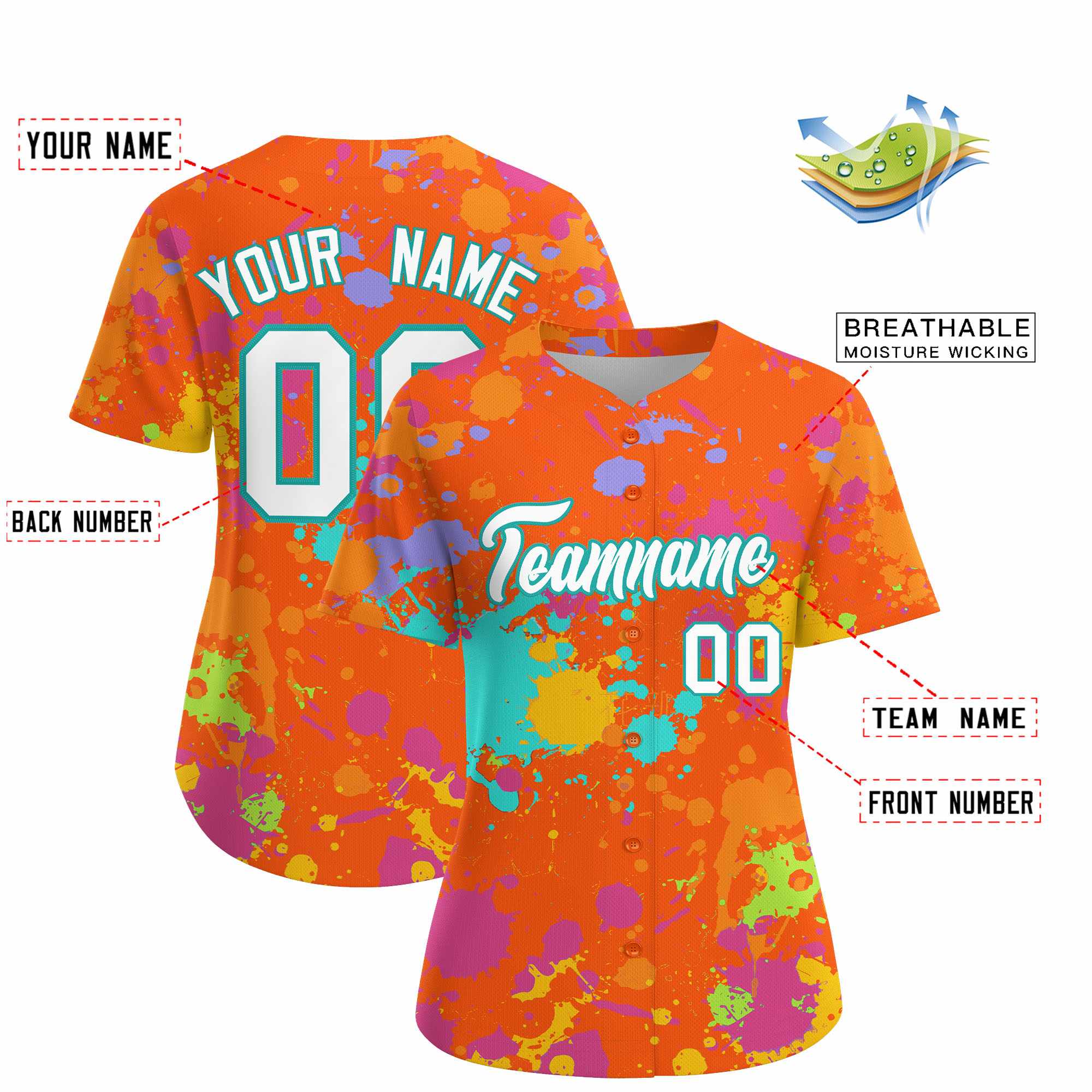 Custom Orange Graffiti Fashion Baseball Jersey For Women