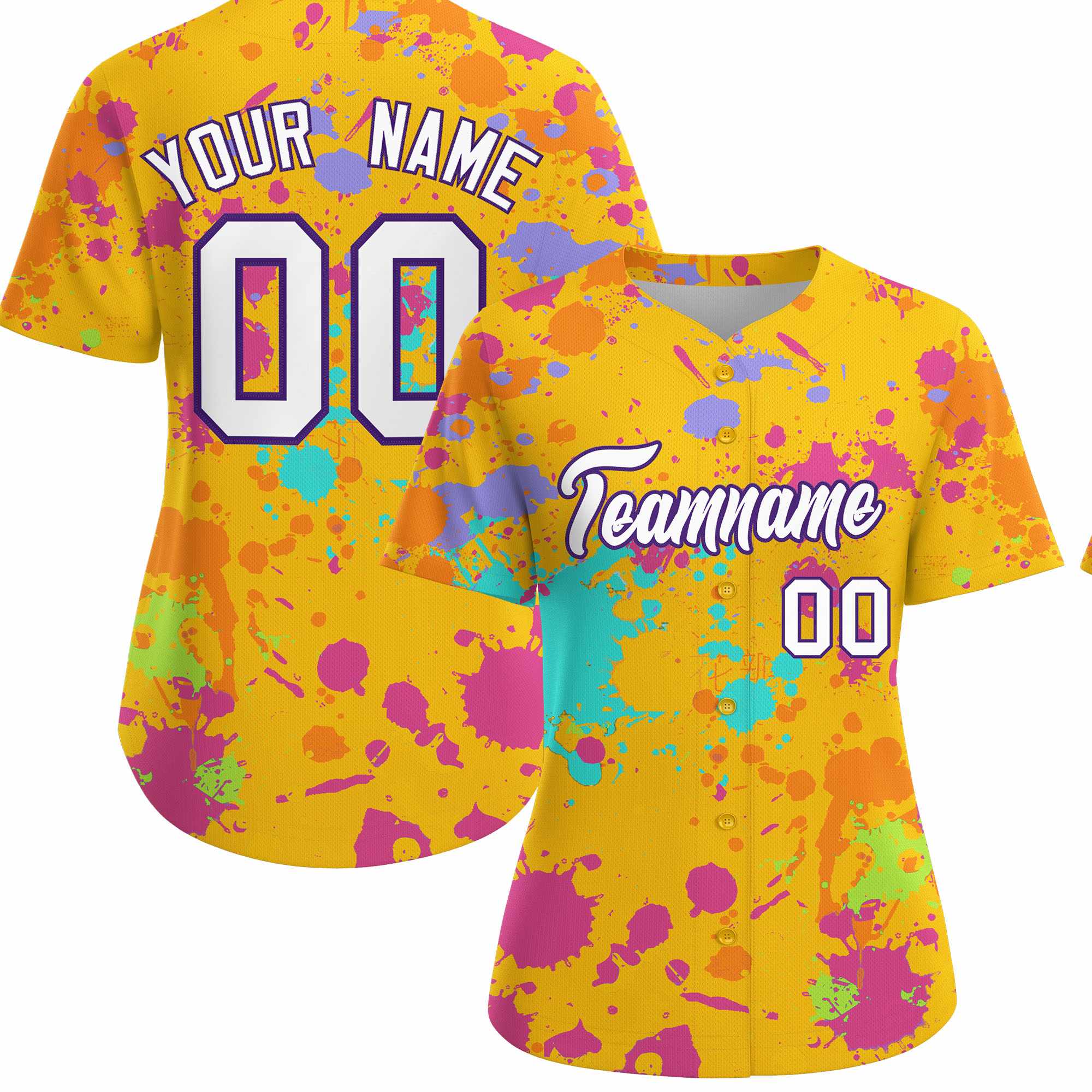 Custom Yellow Graffiti Fashion Baseball Jersey For Women